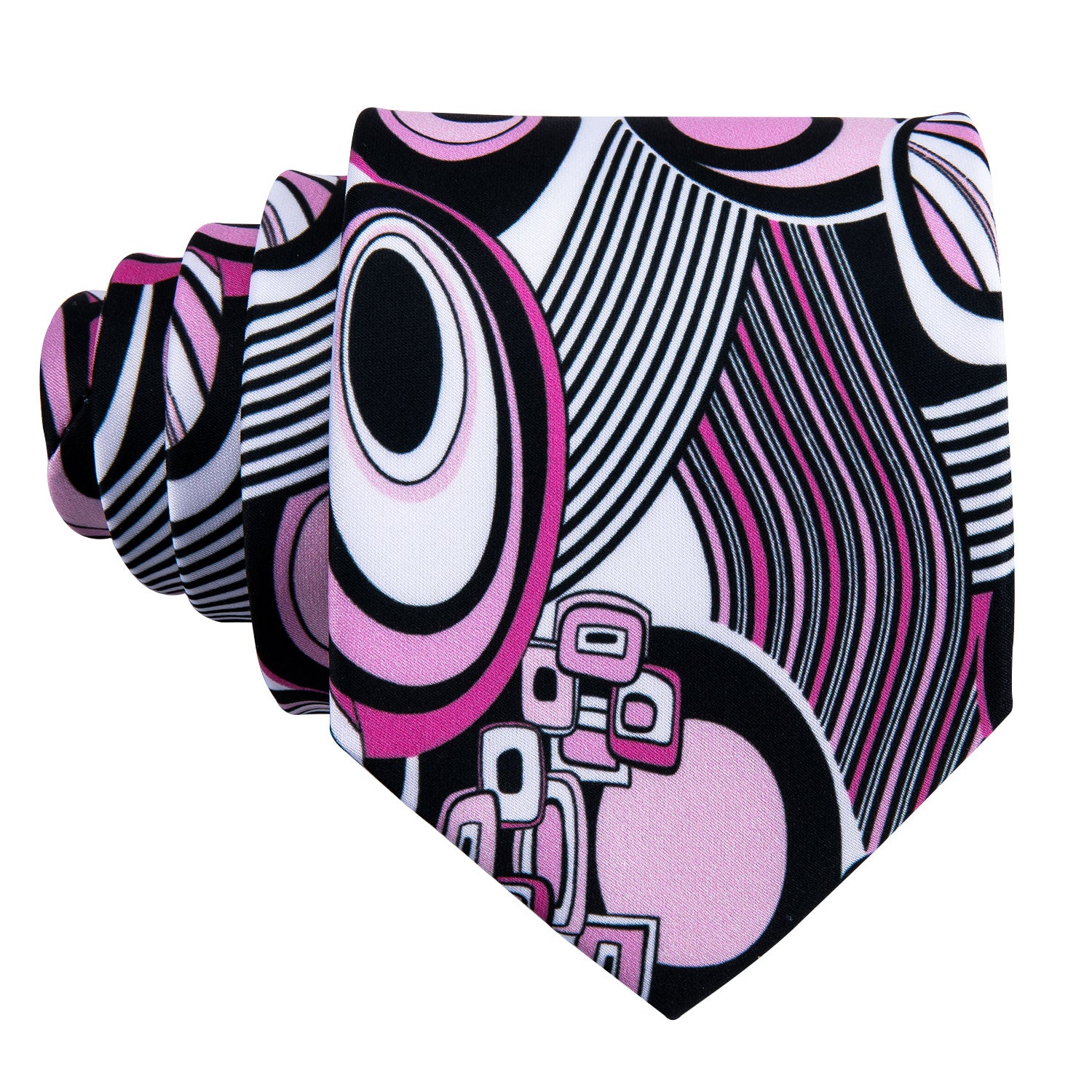 Novelty Geometric Pink Tie Pocket Square Cufflinks Set