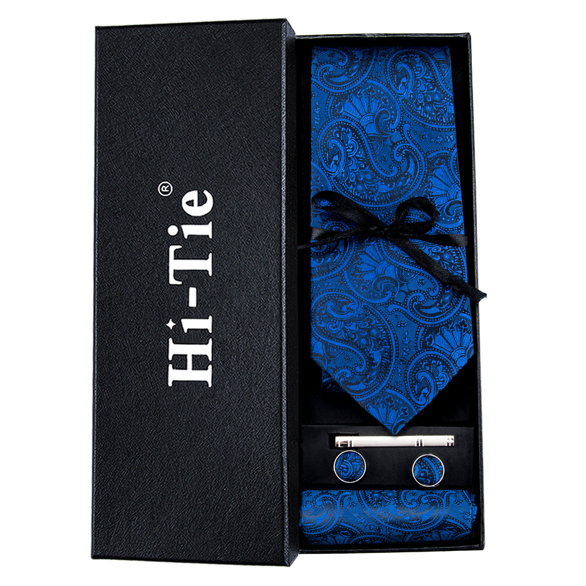 Fanstastic Blue Paisley Tie Pocket Square Cufflinks Set Gift Box Set
