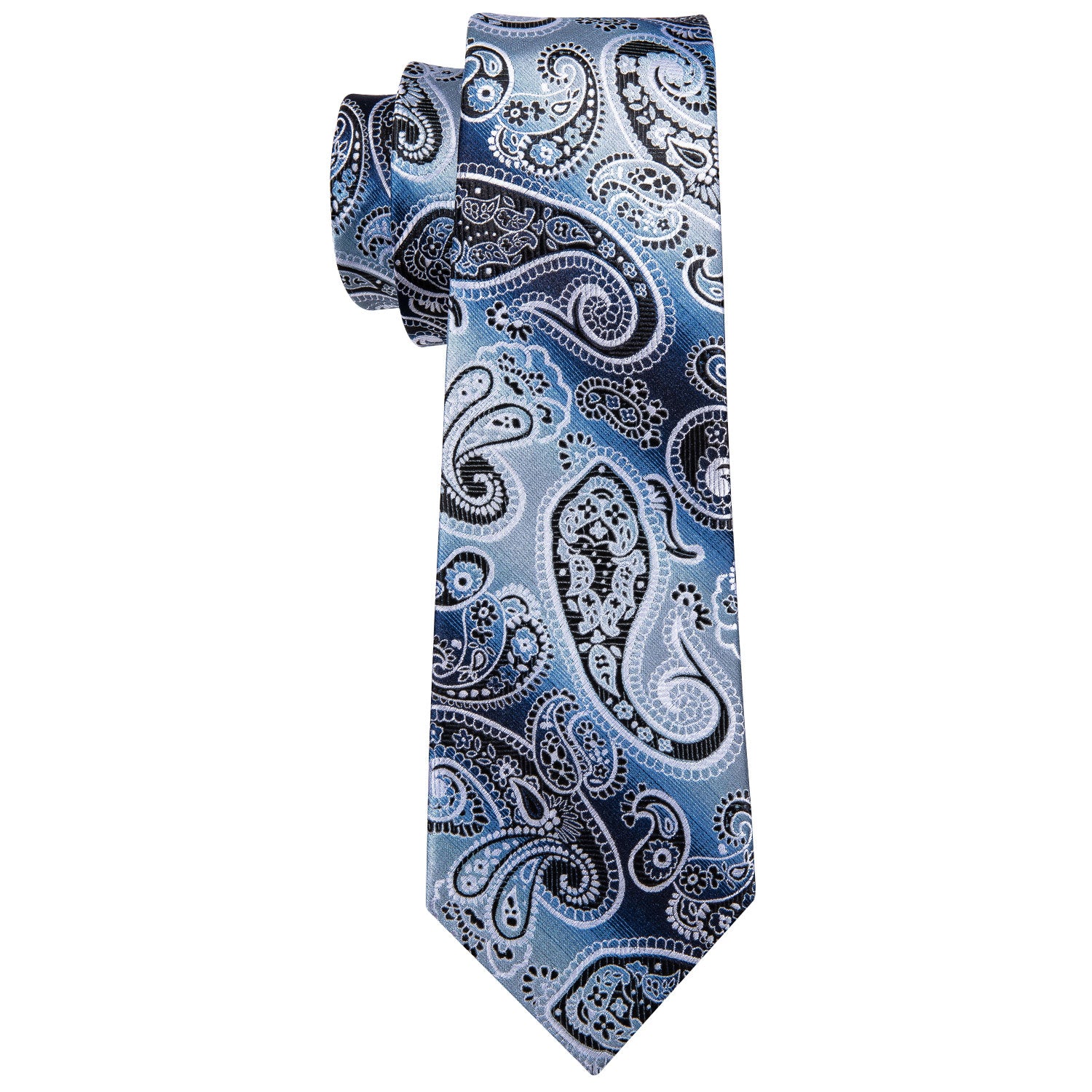 Grey Blue Paisley Necktie Pocket Square Cufflinks Set