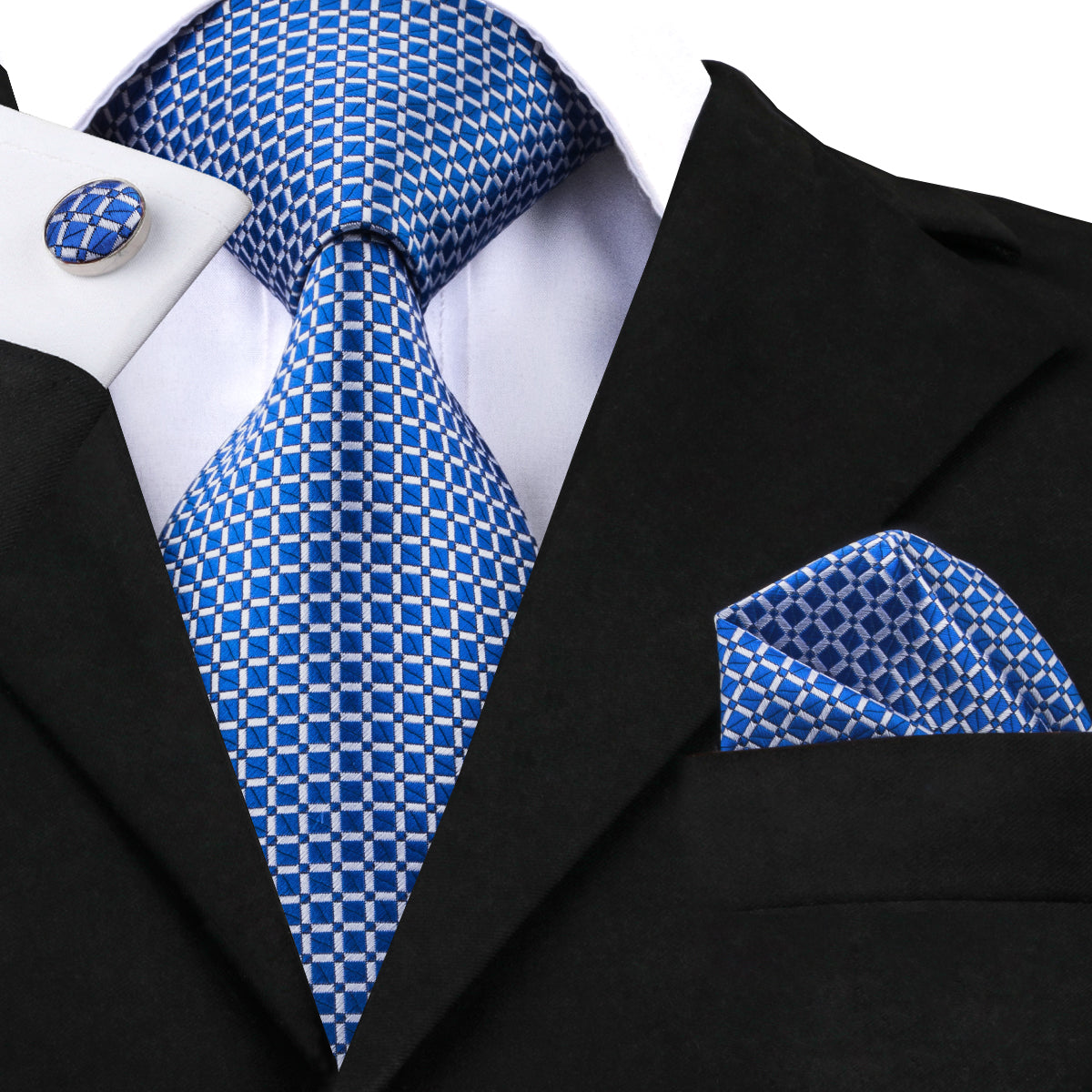Blue White Plaid Tie Set