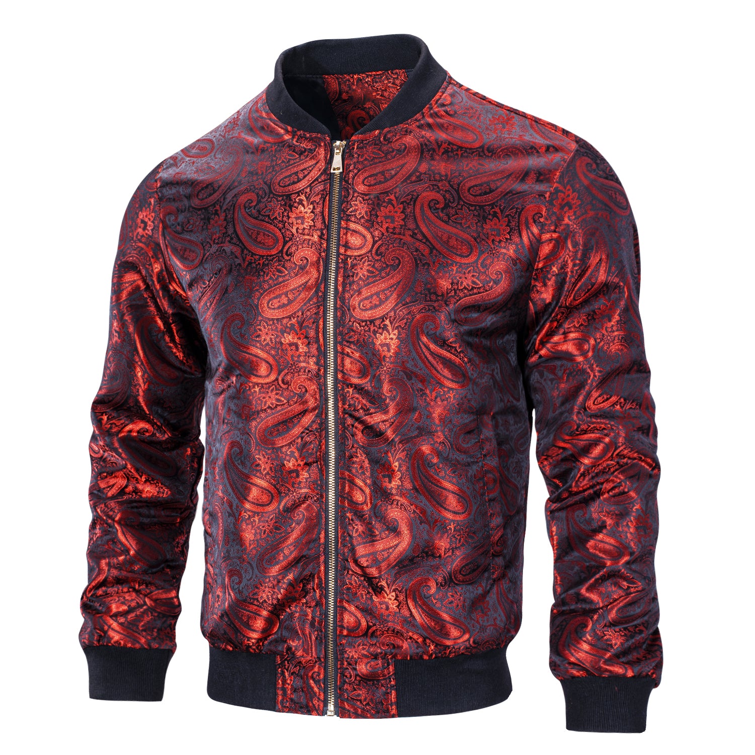 New Burgundy Red Paisley Men's Urban Lightweight Zip Jacket Casual