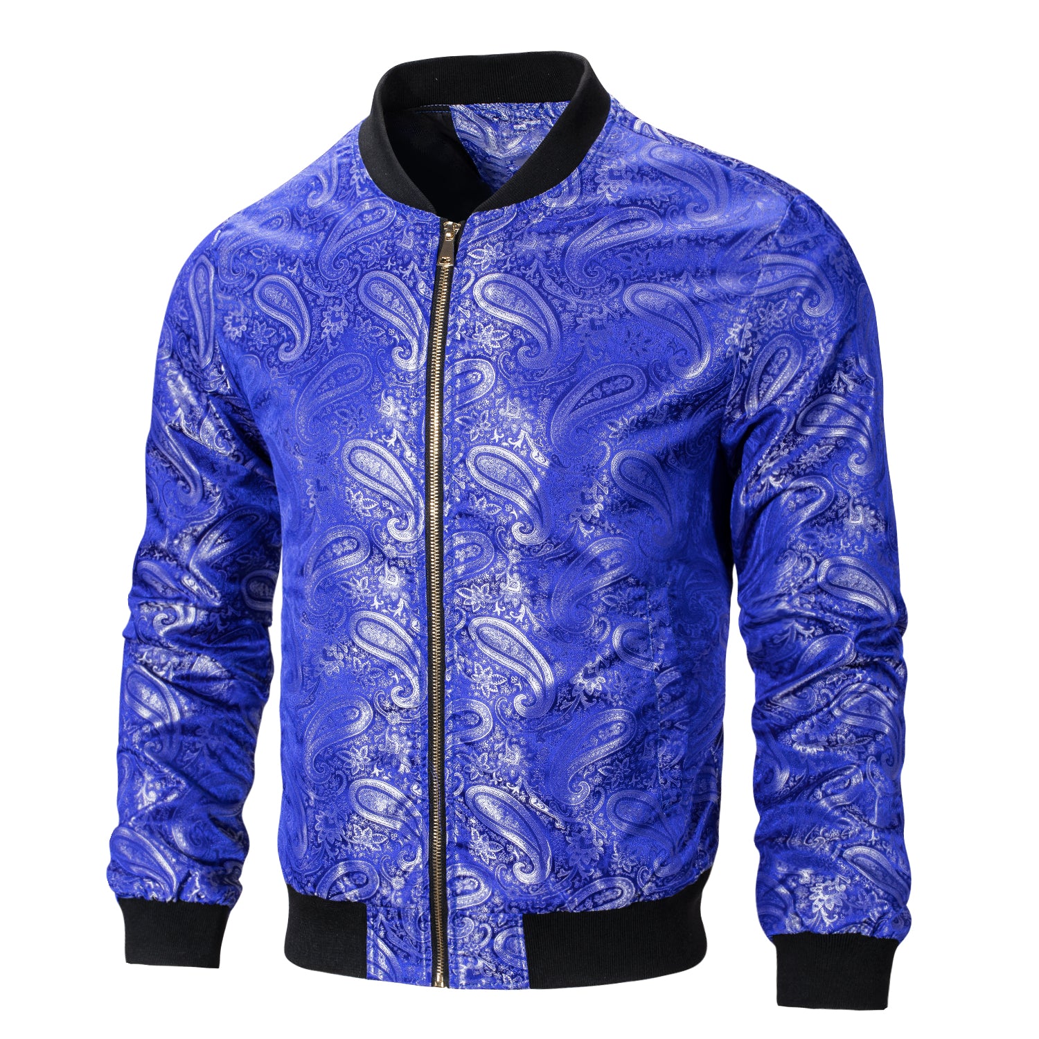 New Blue White Paisley Men's Urban Lightweight Zip Jacket Casual