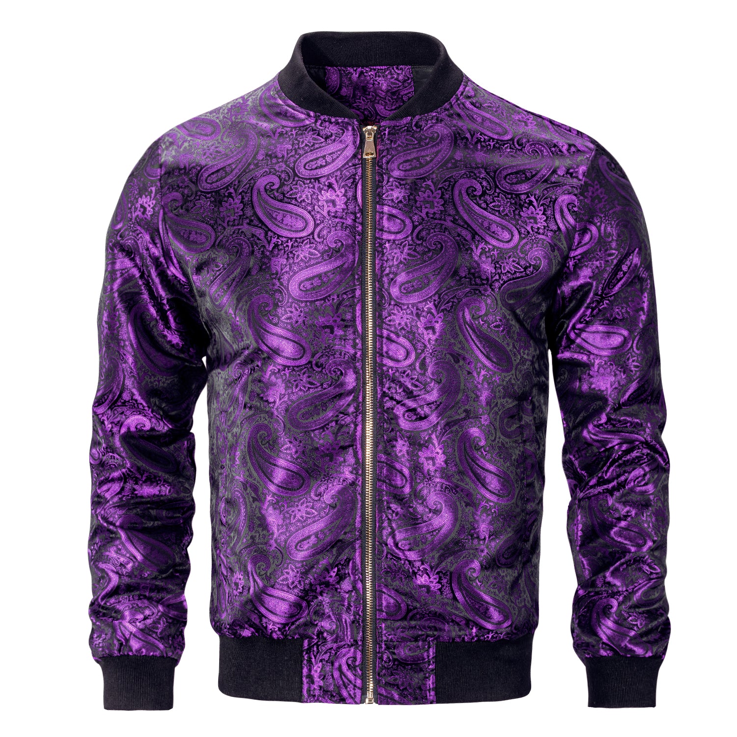 New Black Purple Paisley Men's Urban Lightweight Zip Jacket Casual