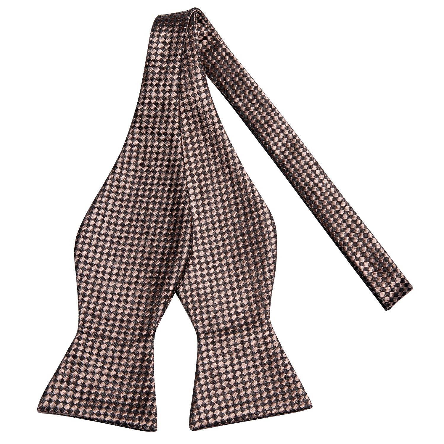 Brown Plaid Self-tied Bow Tie Pocket Square Cufflinks Set