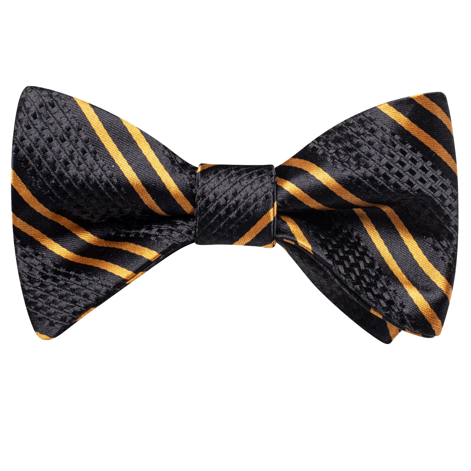 Black Golden Striped Self-tied Bow Tie Pocket Square Cufflinks Set