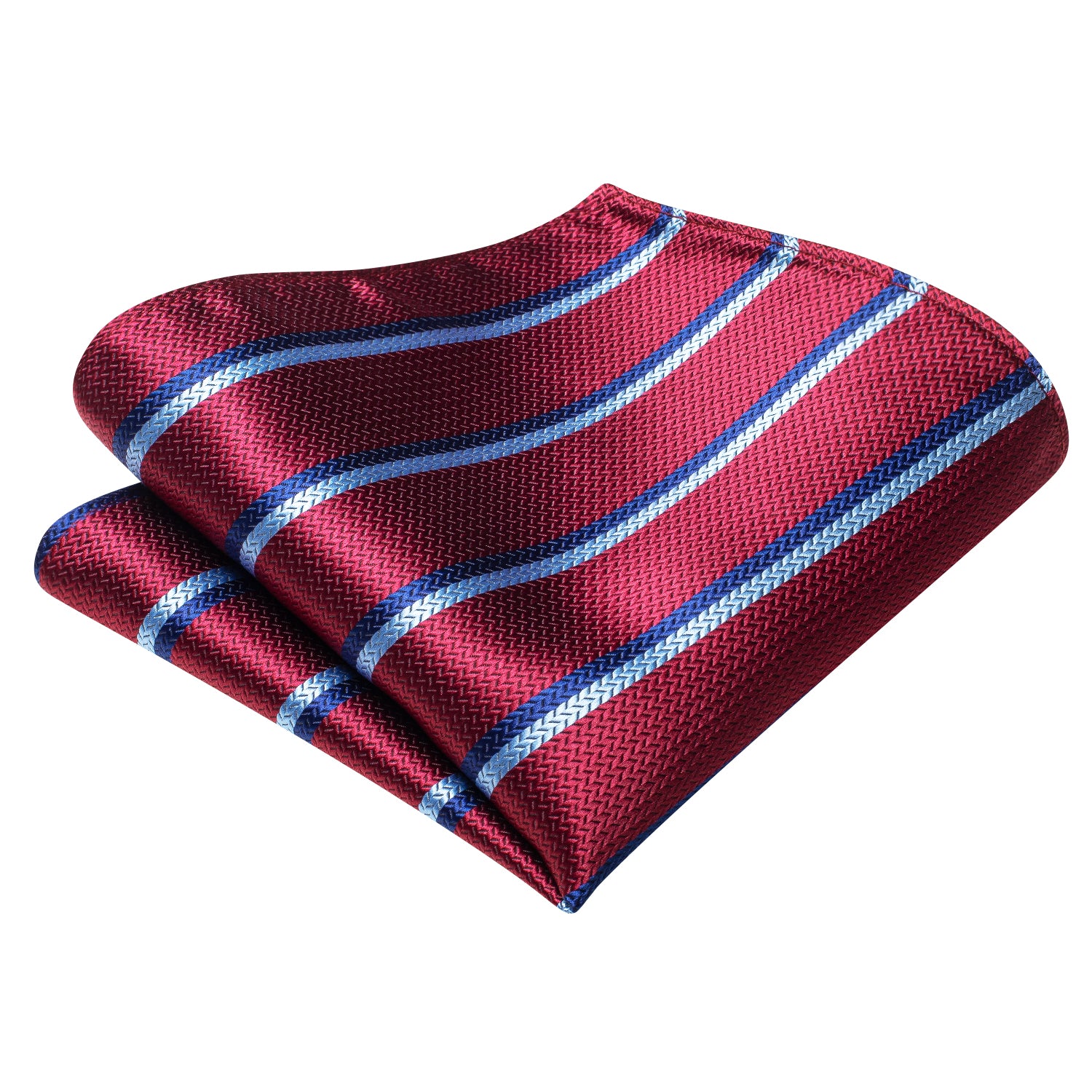 New Red Blue Strip Weave Silk Self-tied Bow Tie Pocket Square Cufflinks Pin Set