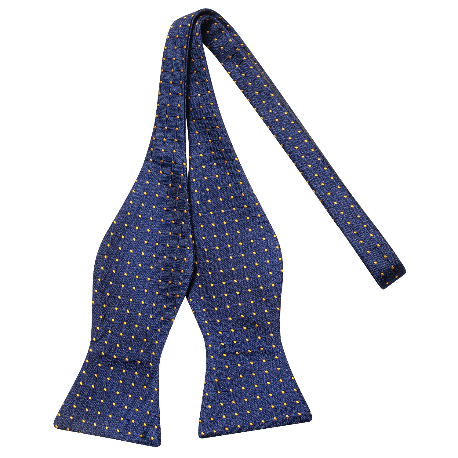 New Blue Golden Dot Silk Self-tied Bow Tie Pocket Square Cufflinks Pin Set