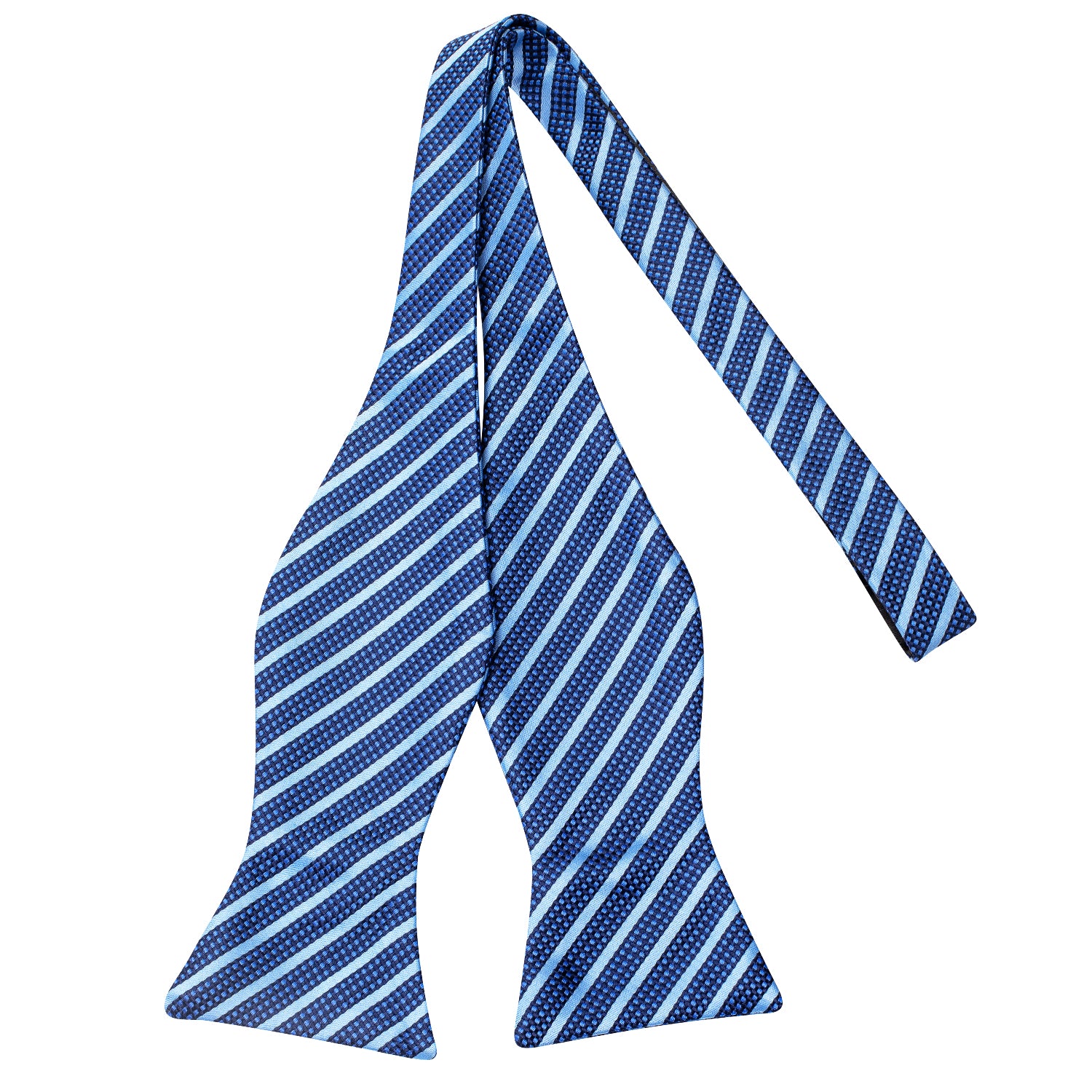 Navy Blue Striped Plaid Self-tied Bow Tie Pocket Square Cufflinks Set