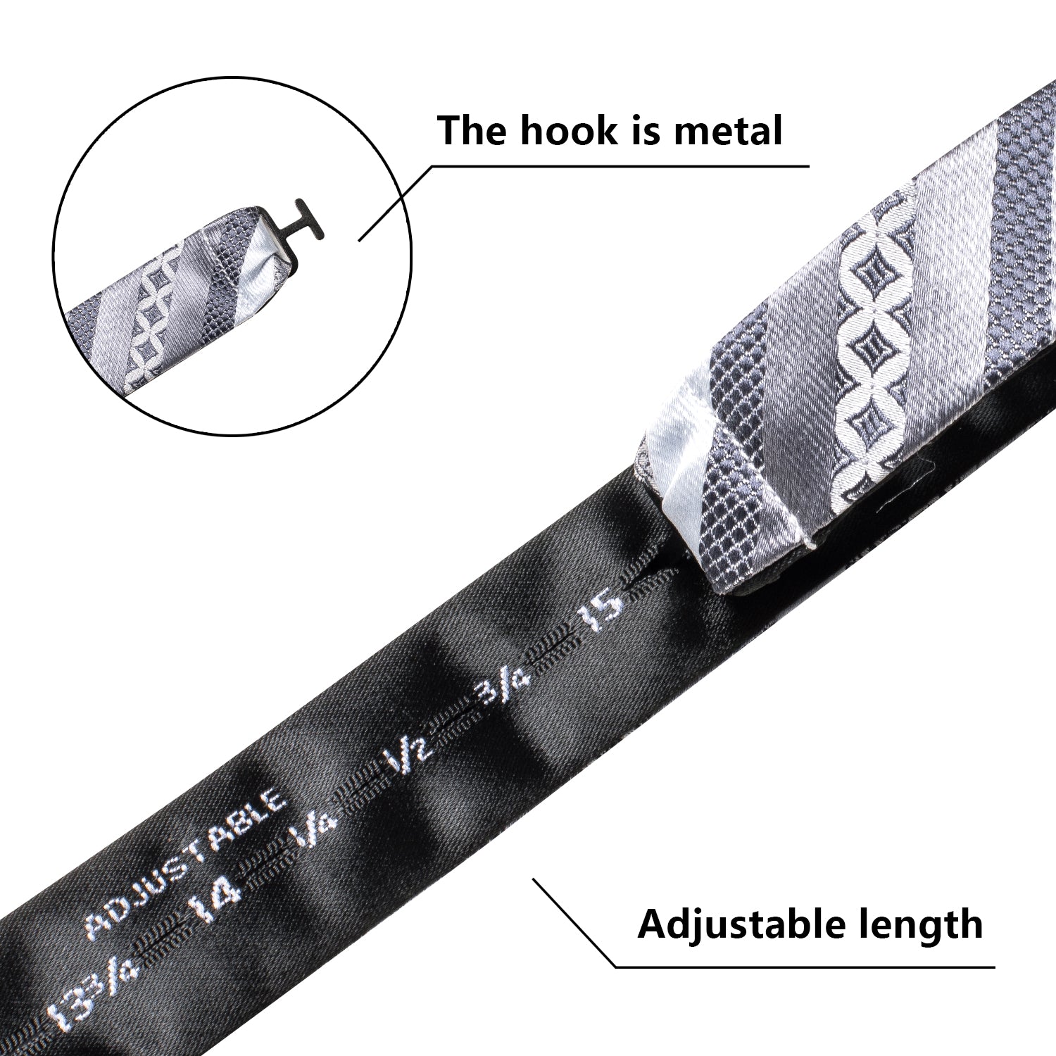 $10.99 Grey White Paisley Striped Pre-tied Bow Tie Hanky Cufflinks Set