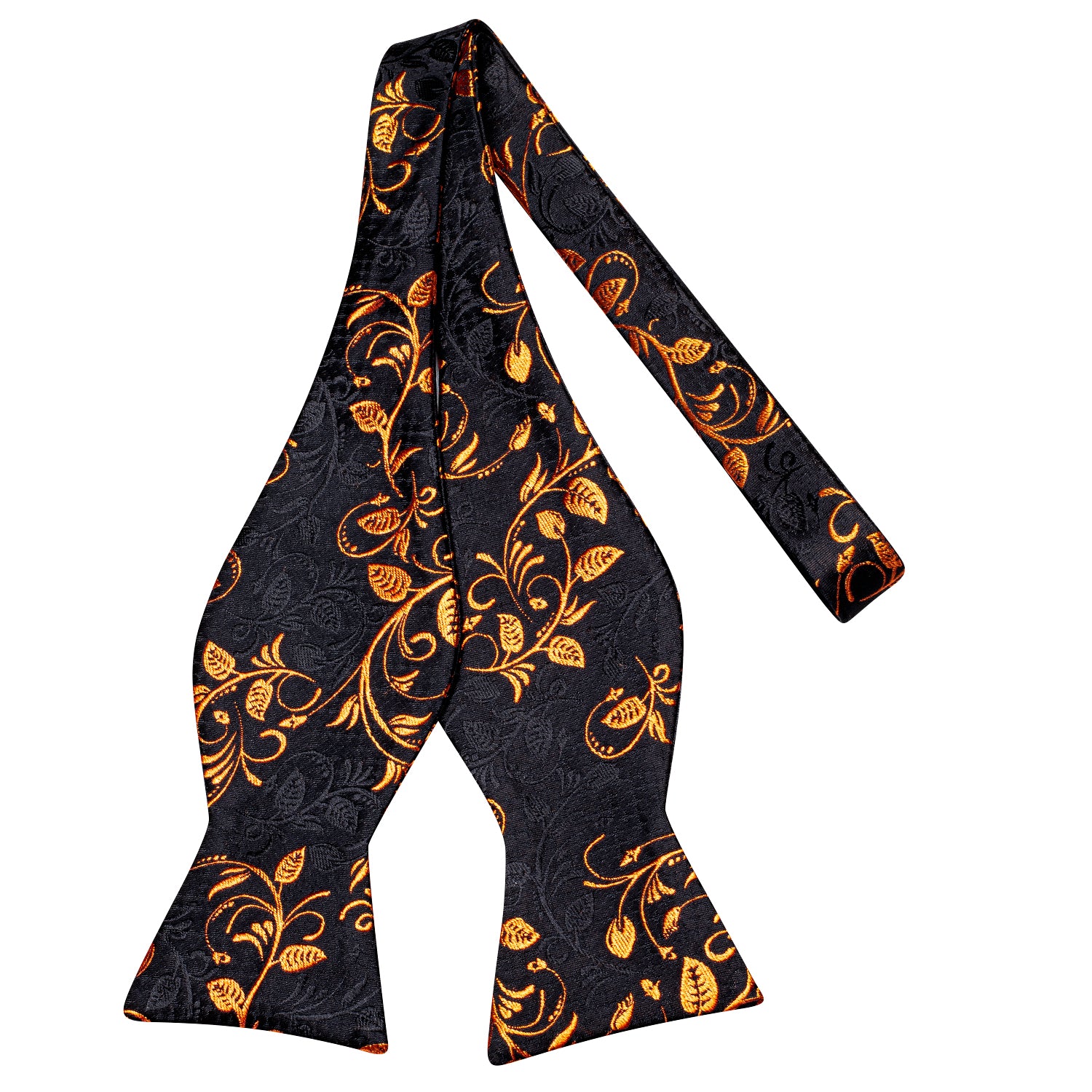 Black Golden Floral Silk Self-tied Bow Tie Pocket Square Cufflinks Set