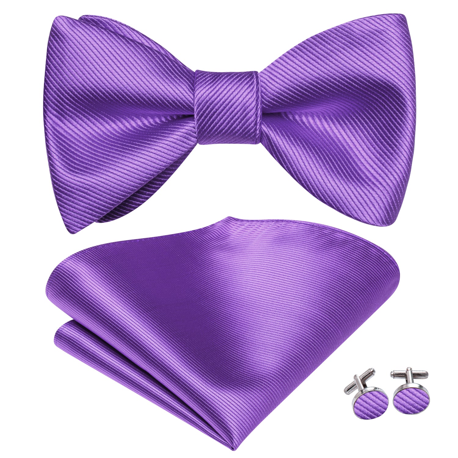 Lilac Purple Striped  Silk Self-tied Bow Tie Pocket Square Cufflinks Set
