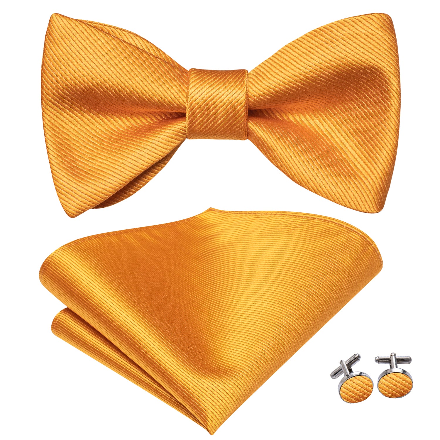Golden Striped Silk Self-tied Bow Tie Pocket Square Cufflinks Set