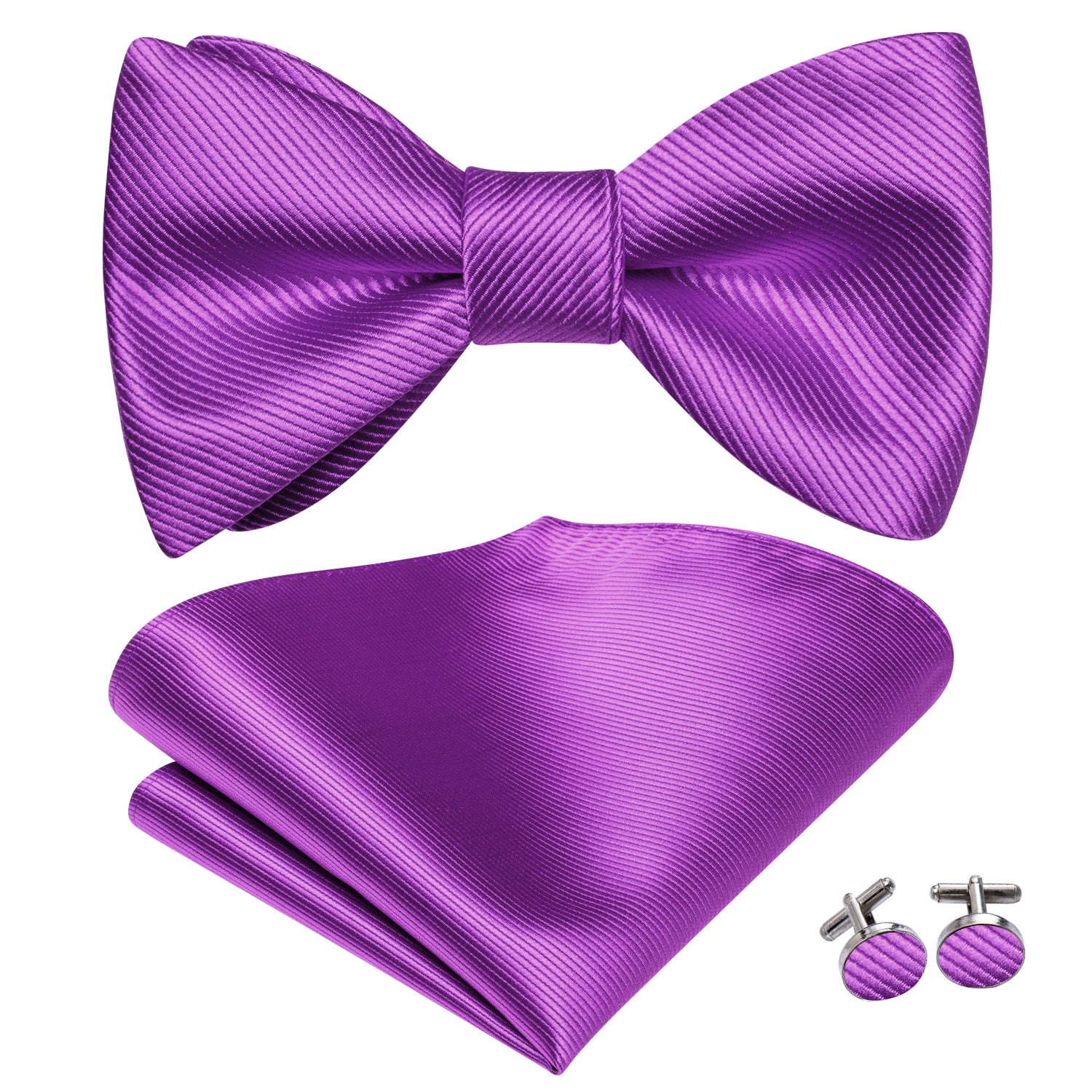 Purple Striped Silk Self-tied Bow Tie Pocket Square Cufflinks Set