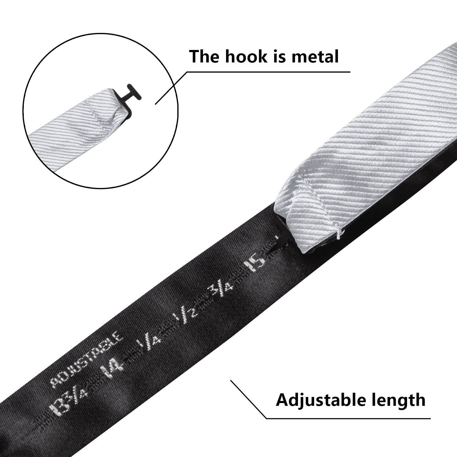 Silver Striped Silk Self-tied Bow Tie Pocket Square Cufflinks Set
