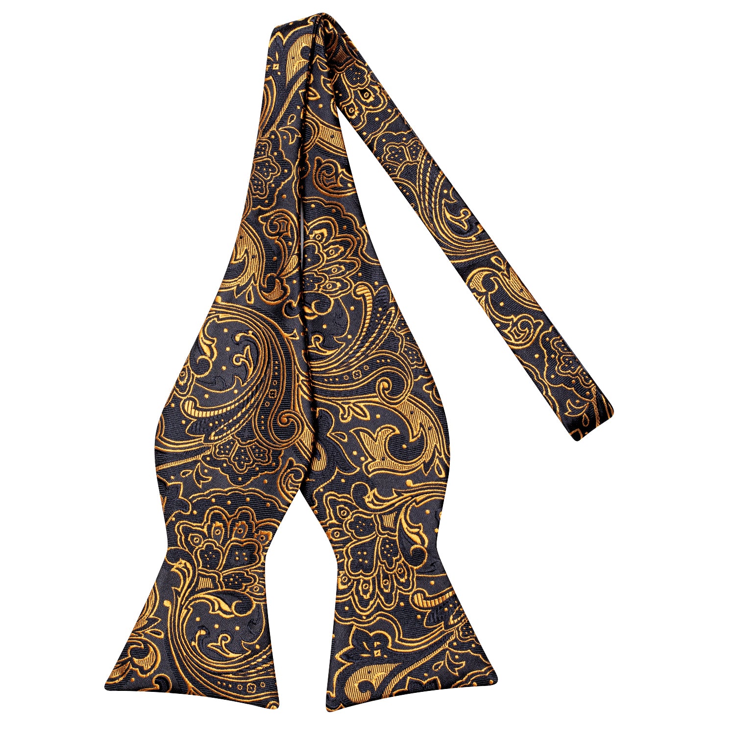 New Golden Black Paisley Silk Self-tied Bow Tie Pocket Square Cufflinks Set