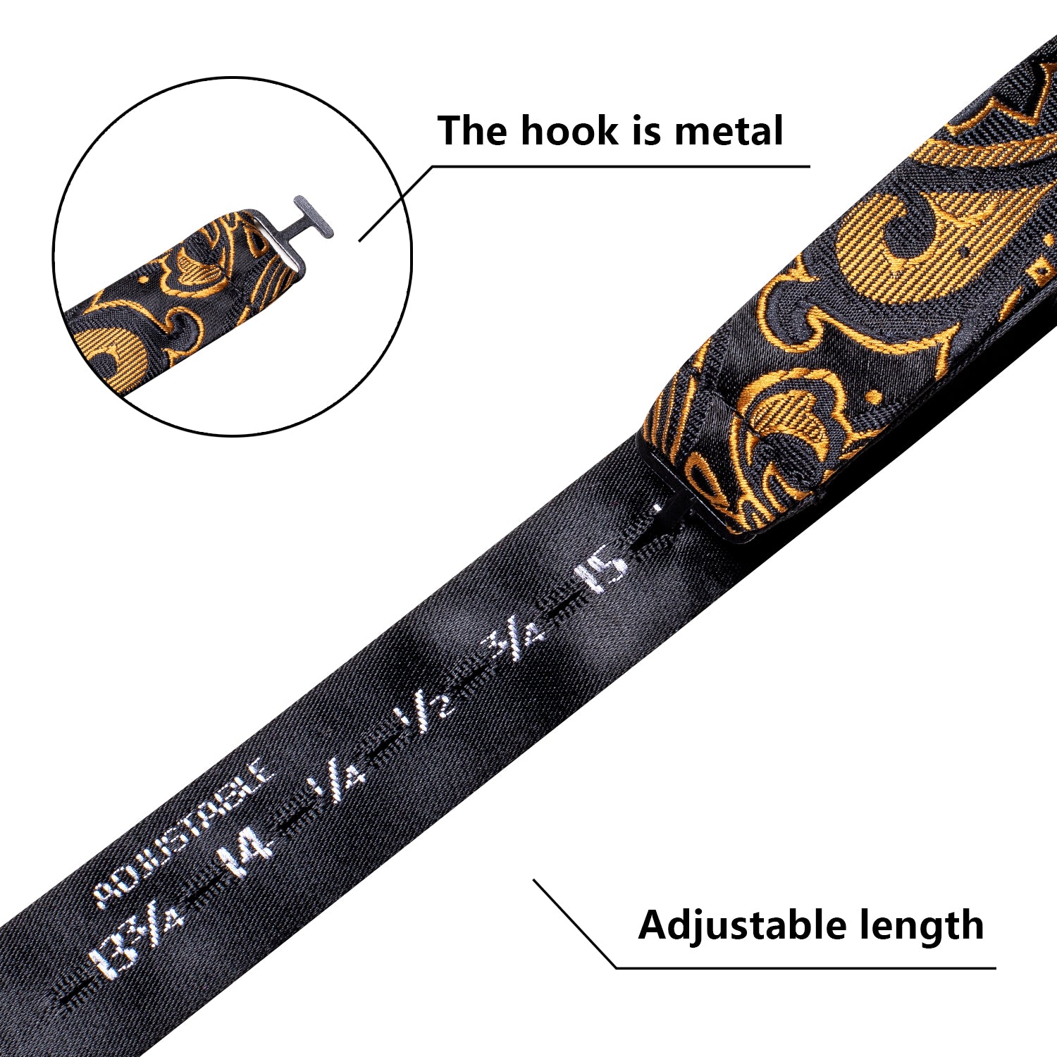 New Golden Black Paisley Silk Self-tied Bow Tie Pocket Square Cufflinks Set