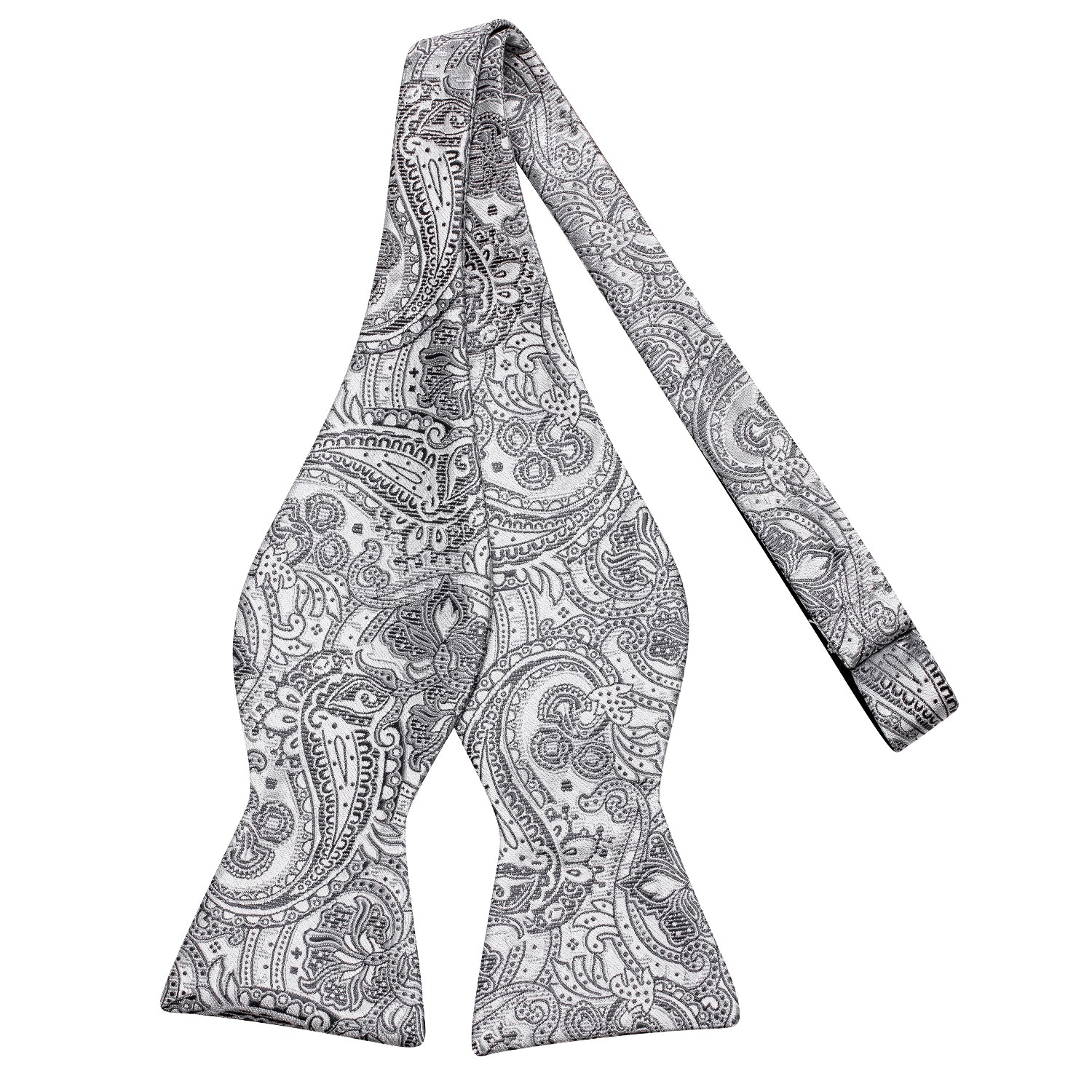 New Grey Black Paisley Silk Self-tied Bow Tie Pocket Square Cufflinks Set