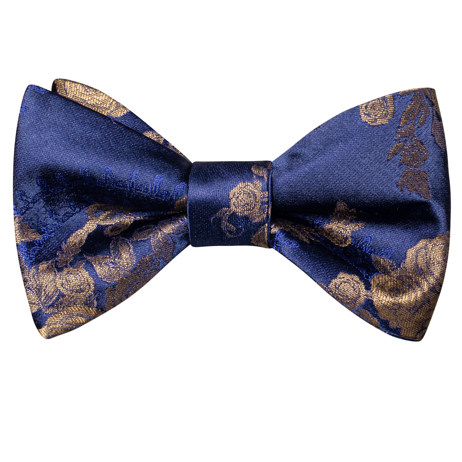 Dark Blue Champagne Floral Silk Self-tied Bow Tie Pocket Square Cufflinks Set