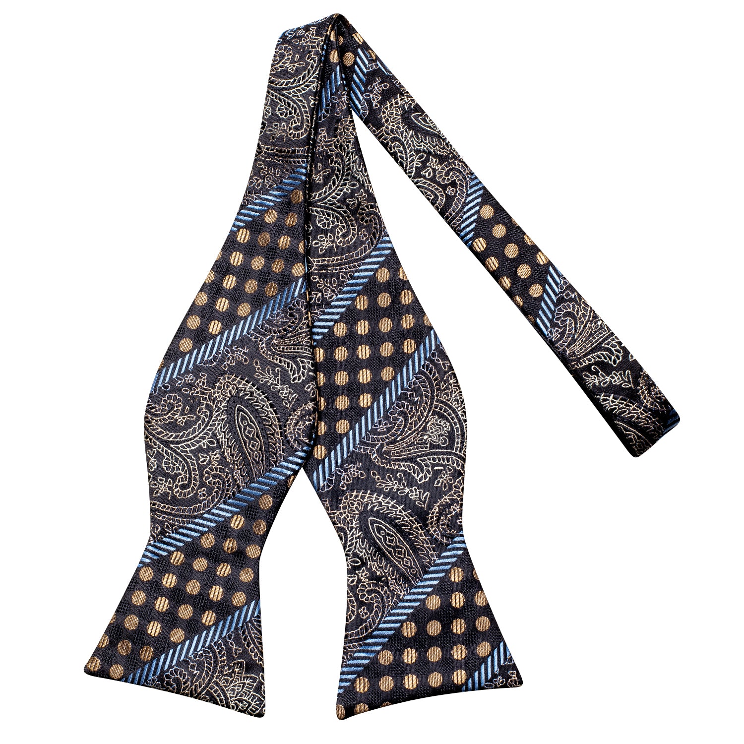 Champagne Golden Blue Novelty Silk Self-tied Bow Tie Pocket Square Cufflinks Set