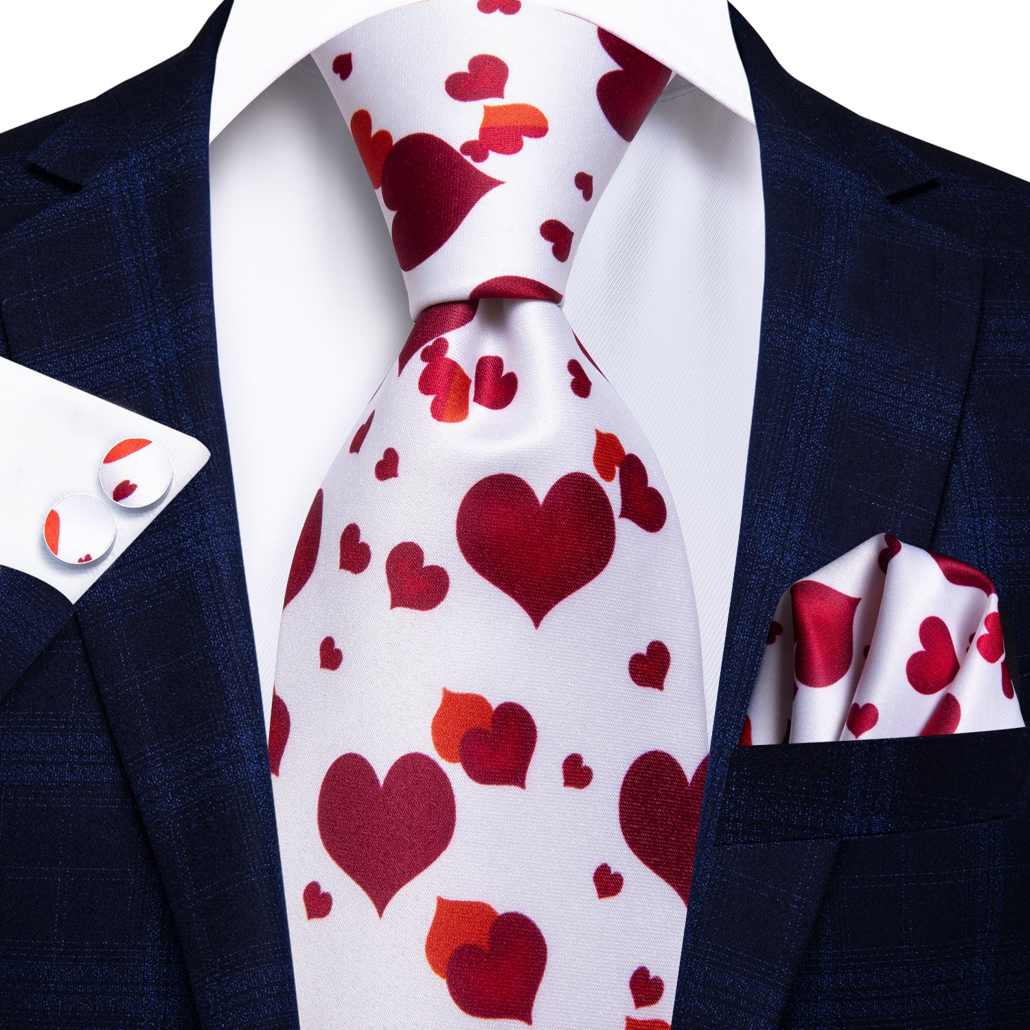 Lovely Heart Tie Pocket Square Cufflinks Set