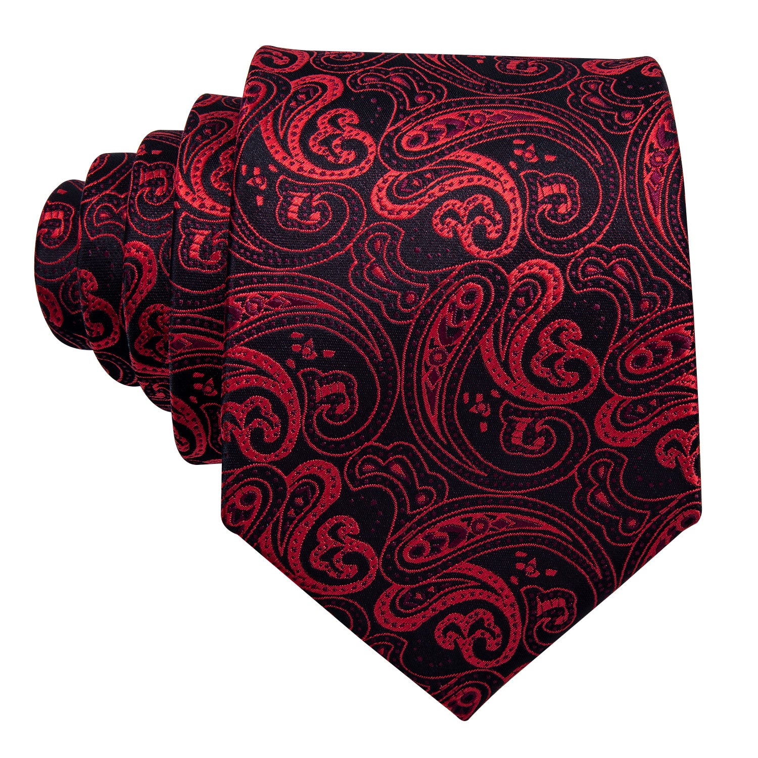 Men's Red Paisley Tie Pocket Square Cufflinks Set Gift Box Set