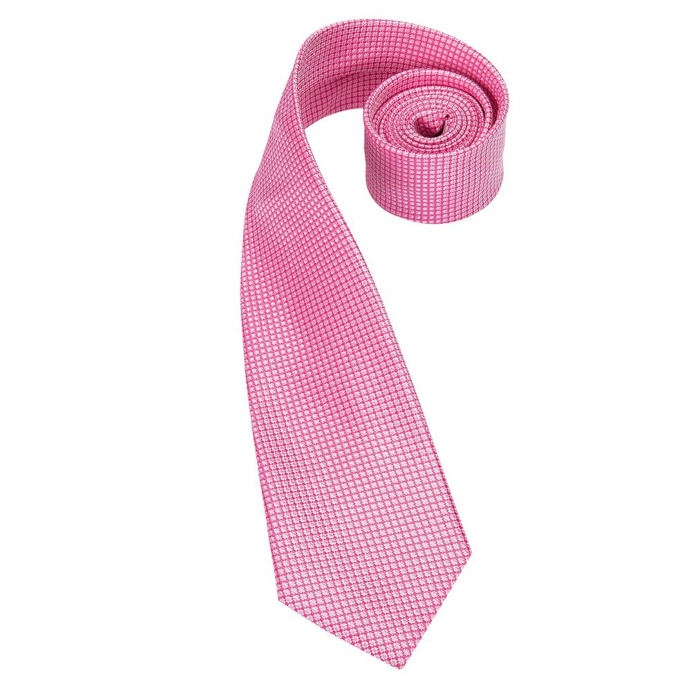 Classic Pink Plaid Tie Pocket Square Cufflinks Set