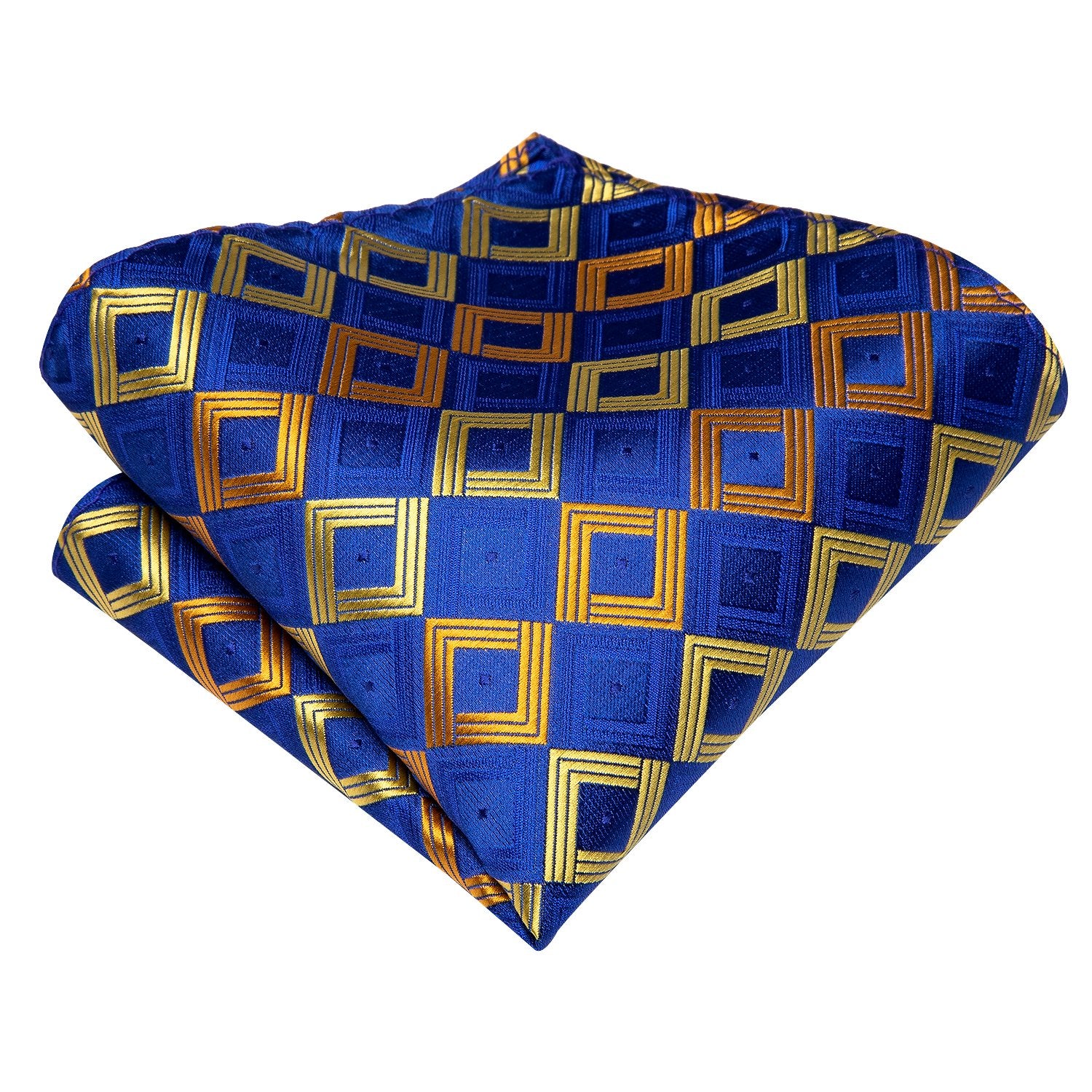 Blue Golden Plaid Tie Pocket Square