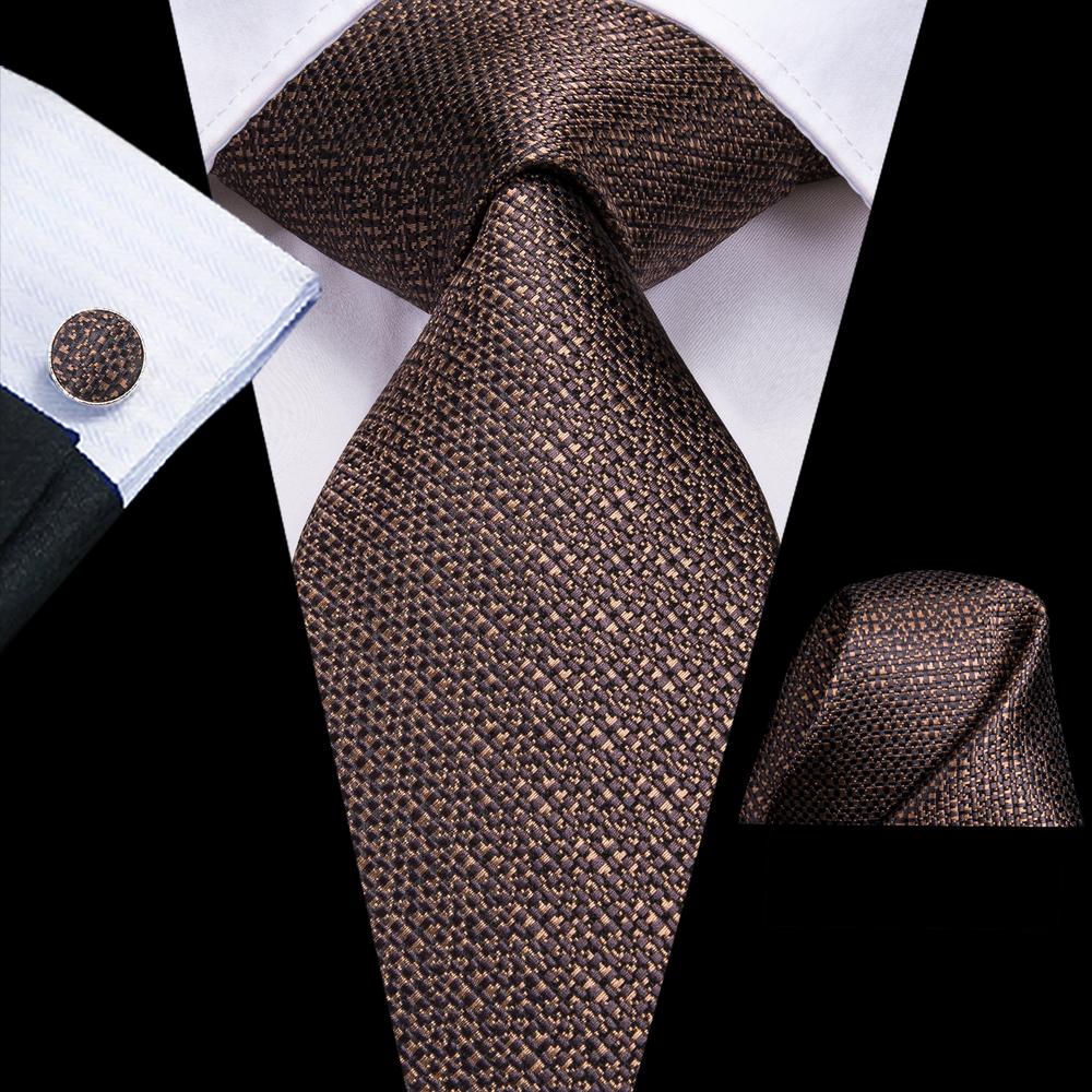 Must-Have Brown Solid Tie Pocket Square Cufflinks Set