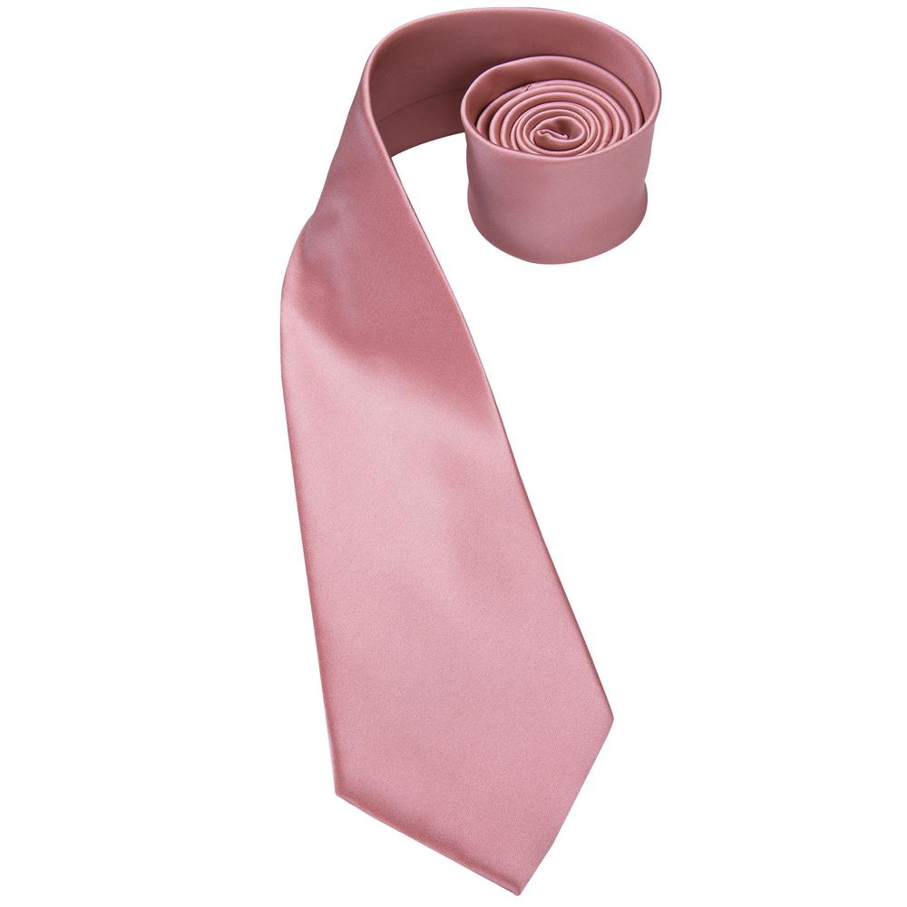 Unique Pink Solid Tie Pocket Square Cufflinks Set