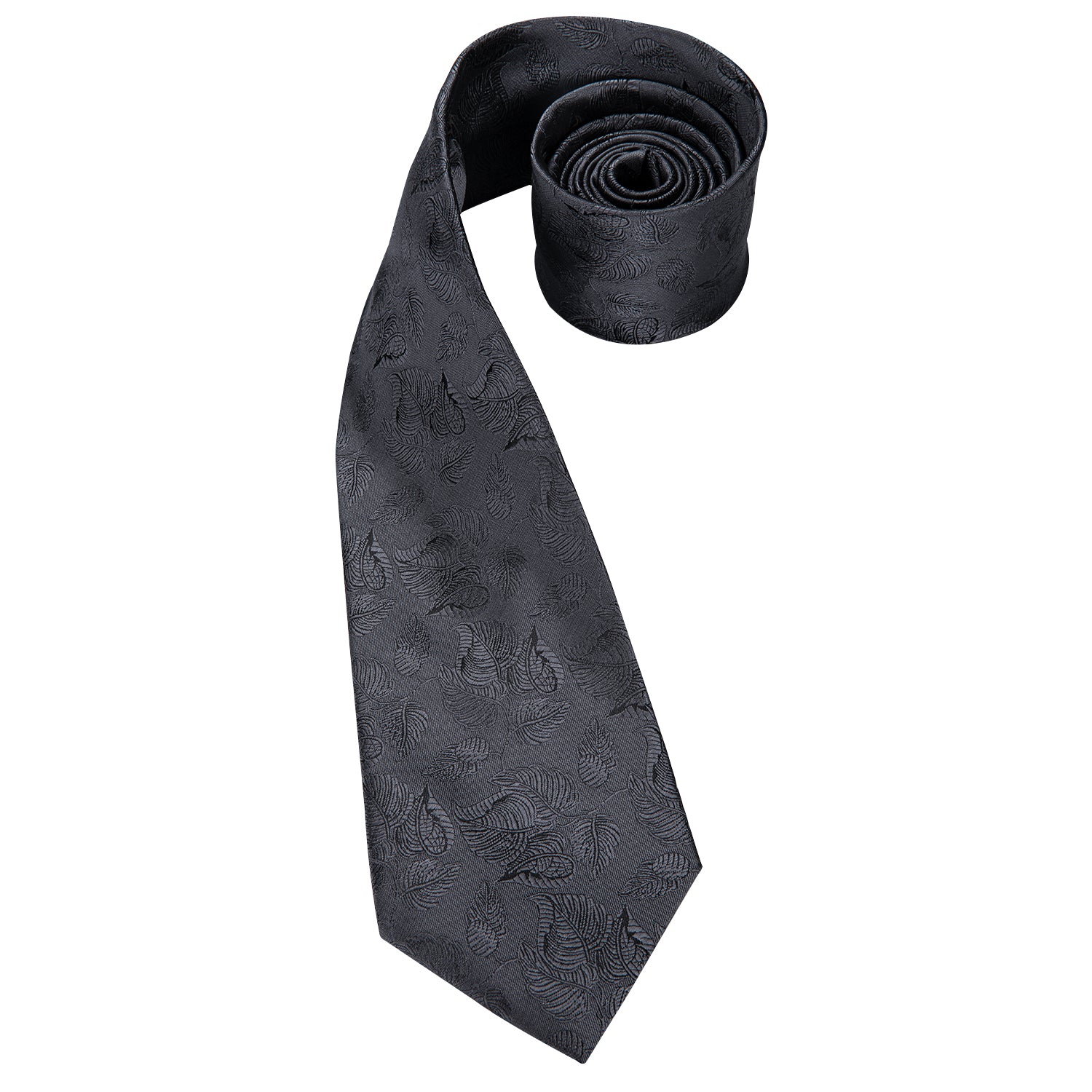 Solid Grey Leaf Tie Pocket Square Cufflinks Set
