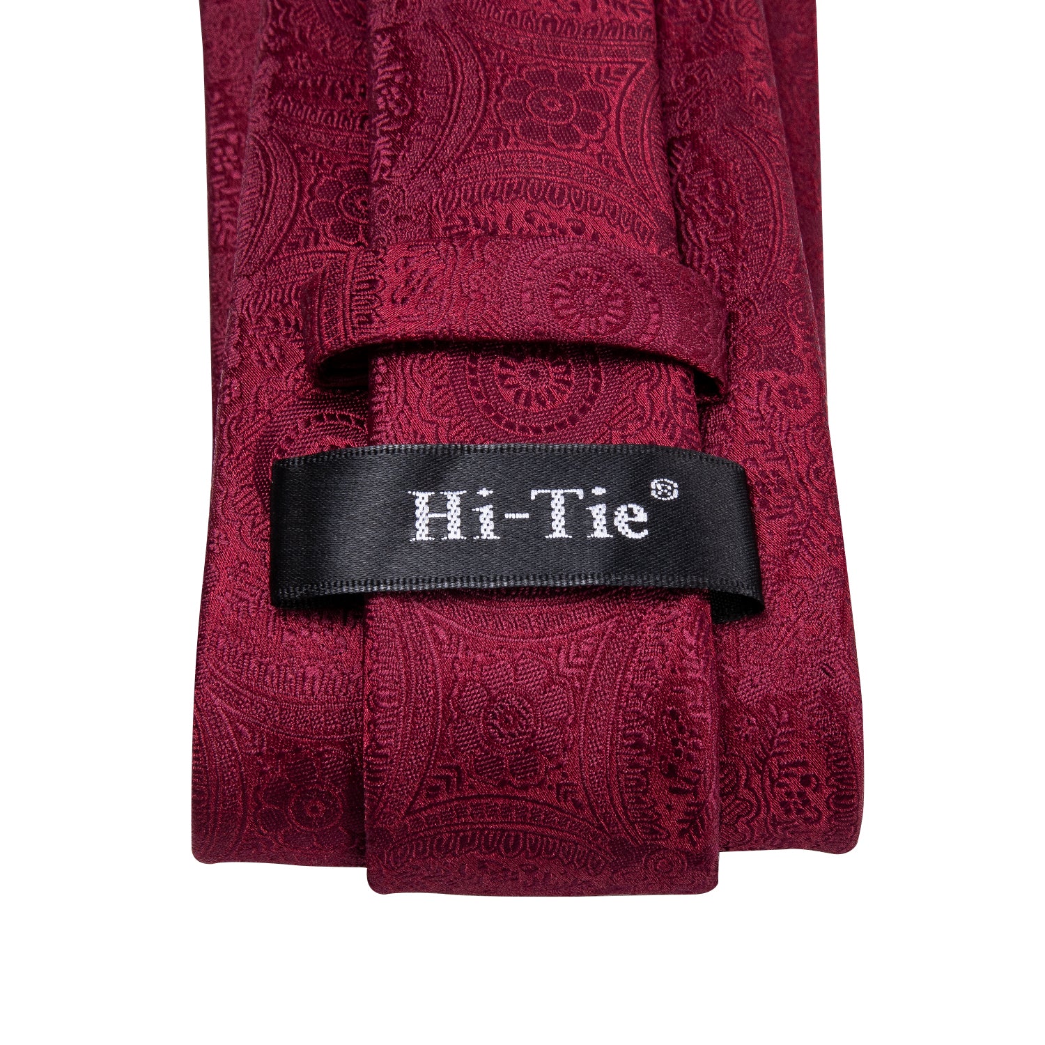  Men's Solid Wine Red Floral Necktie Pocket Square Cufflinks Set