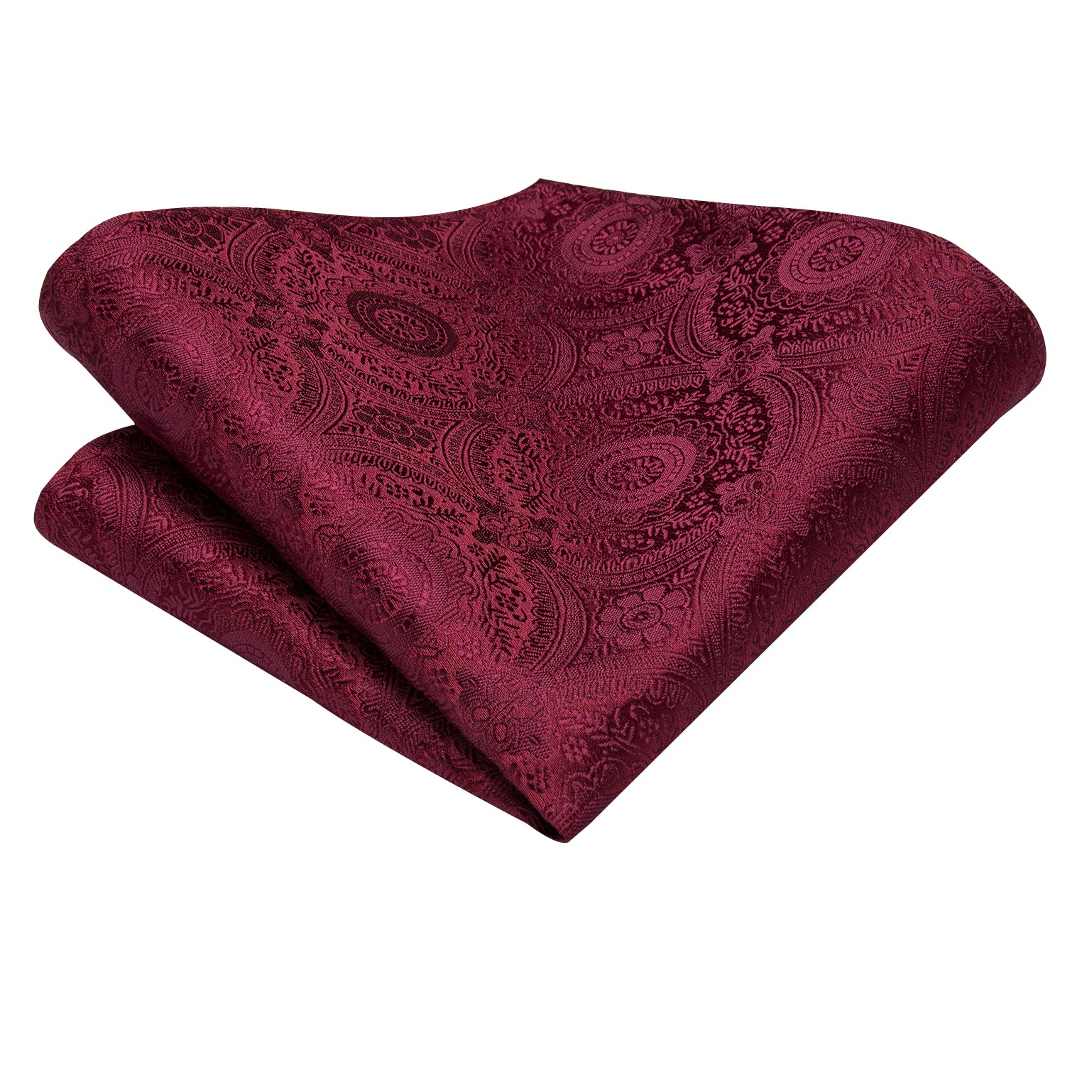  Men's Solid Wine Red Floral Necktie Pocket Square Cufflinks Set