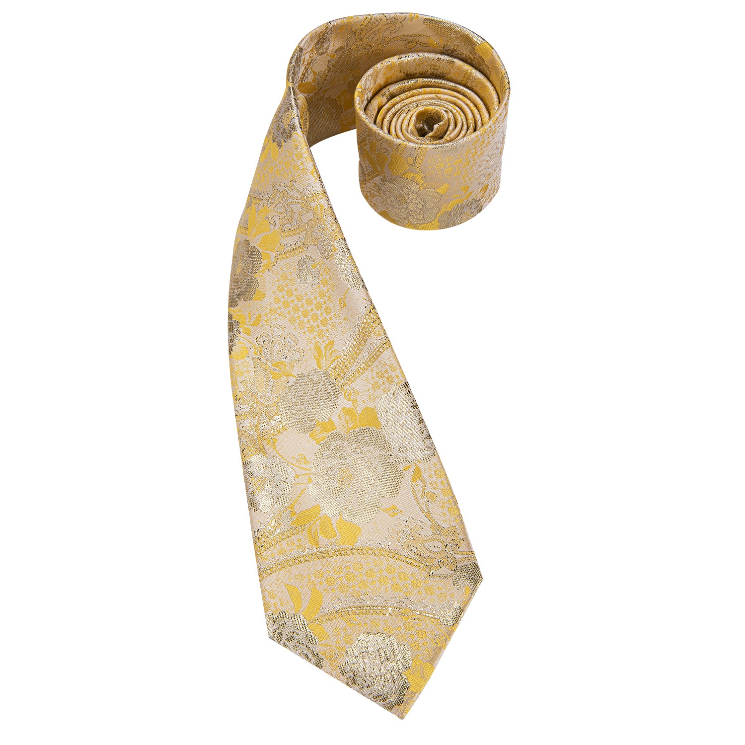 Light Yellow Gold Floral Tie Pocket Square Cufflinks Set