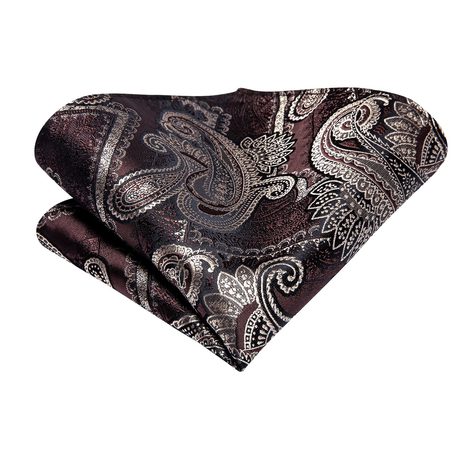 Red-brown Silver Paisley Tie Pocket Square Cufflinks Set