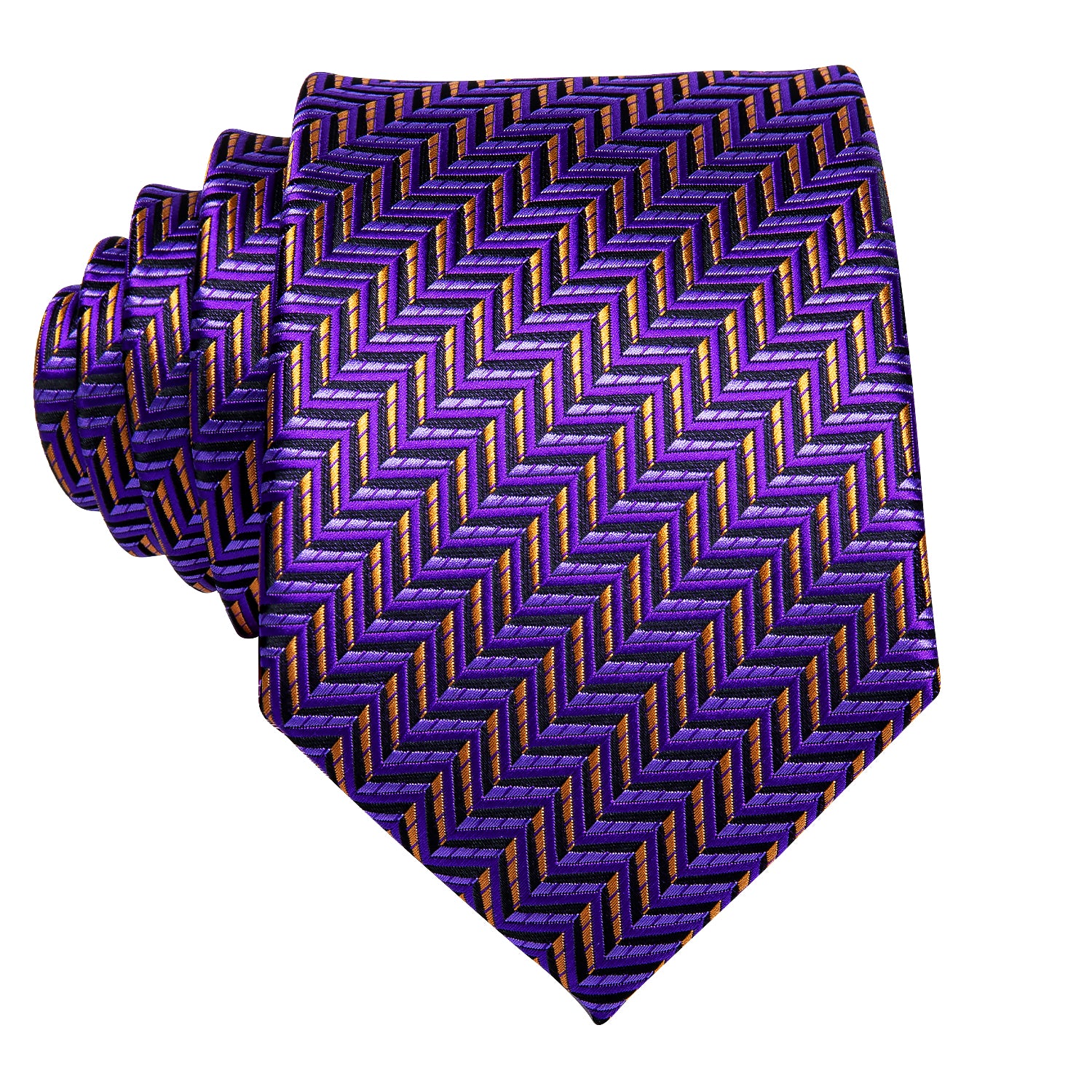 Purple Golden Striped Tie Pocket Square Cufflinks Set