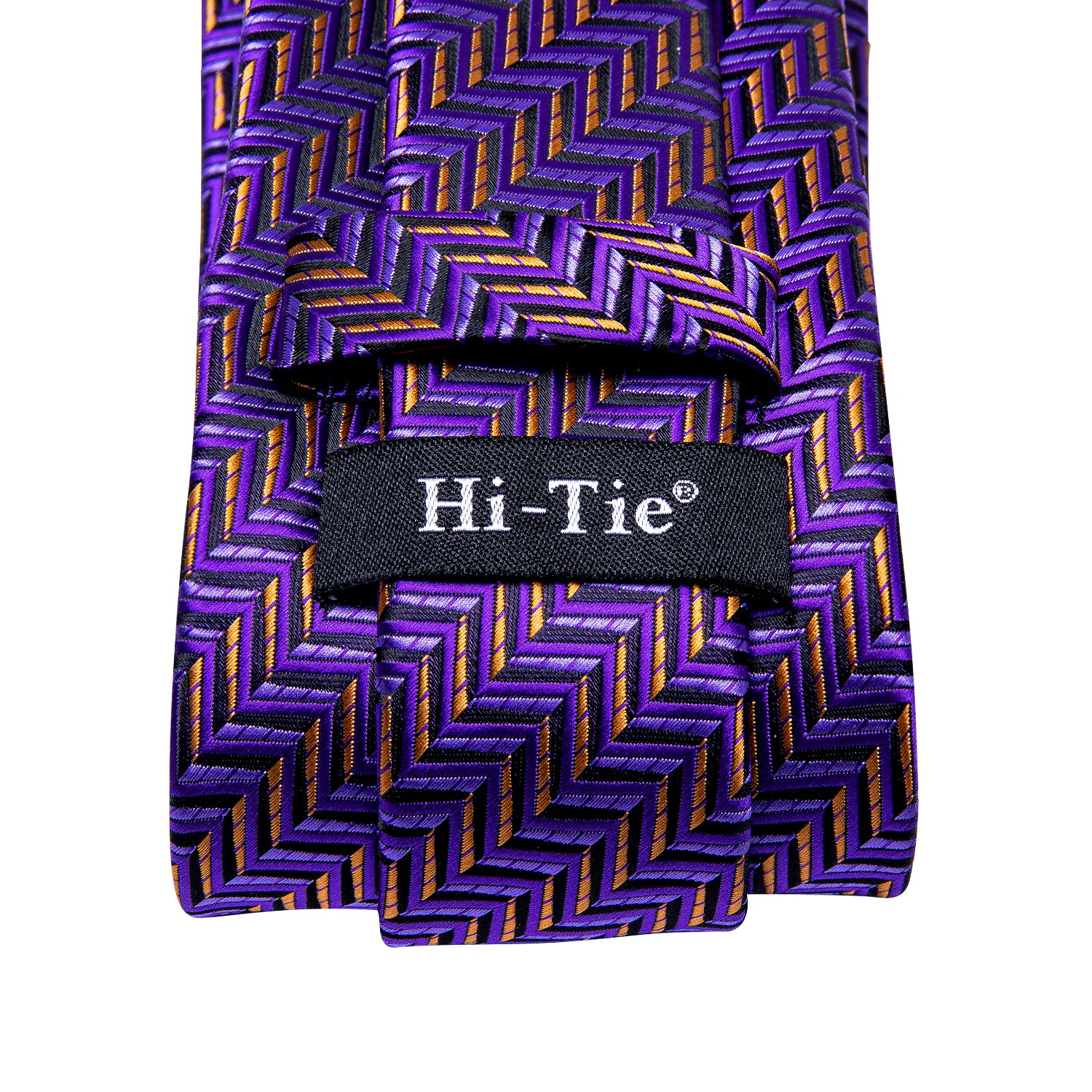 Purple Golden Striped Tie Pocket Square Cufflinks Set