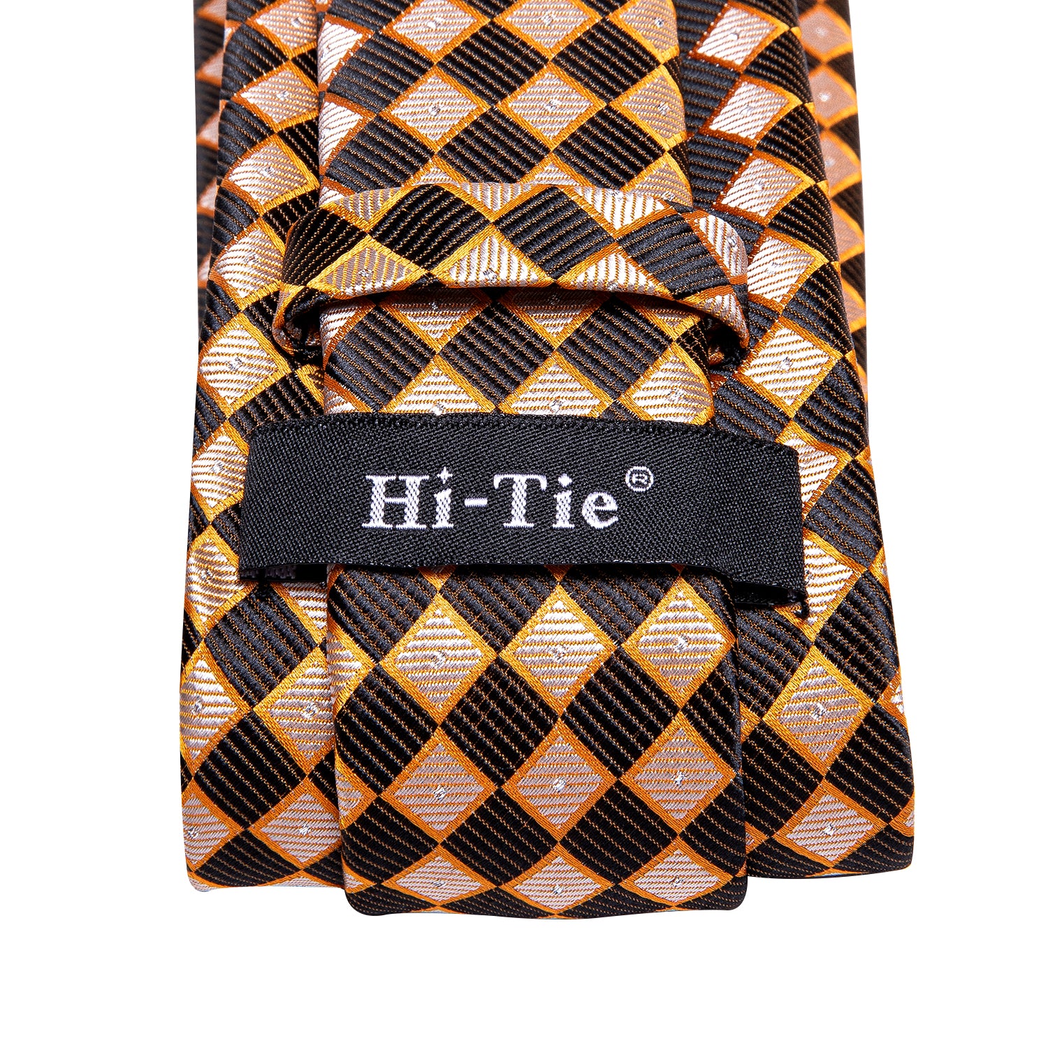 Yellow Brown Plaid Tie Pocket Square Cufflinks Set