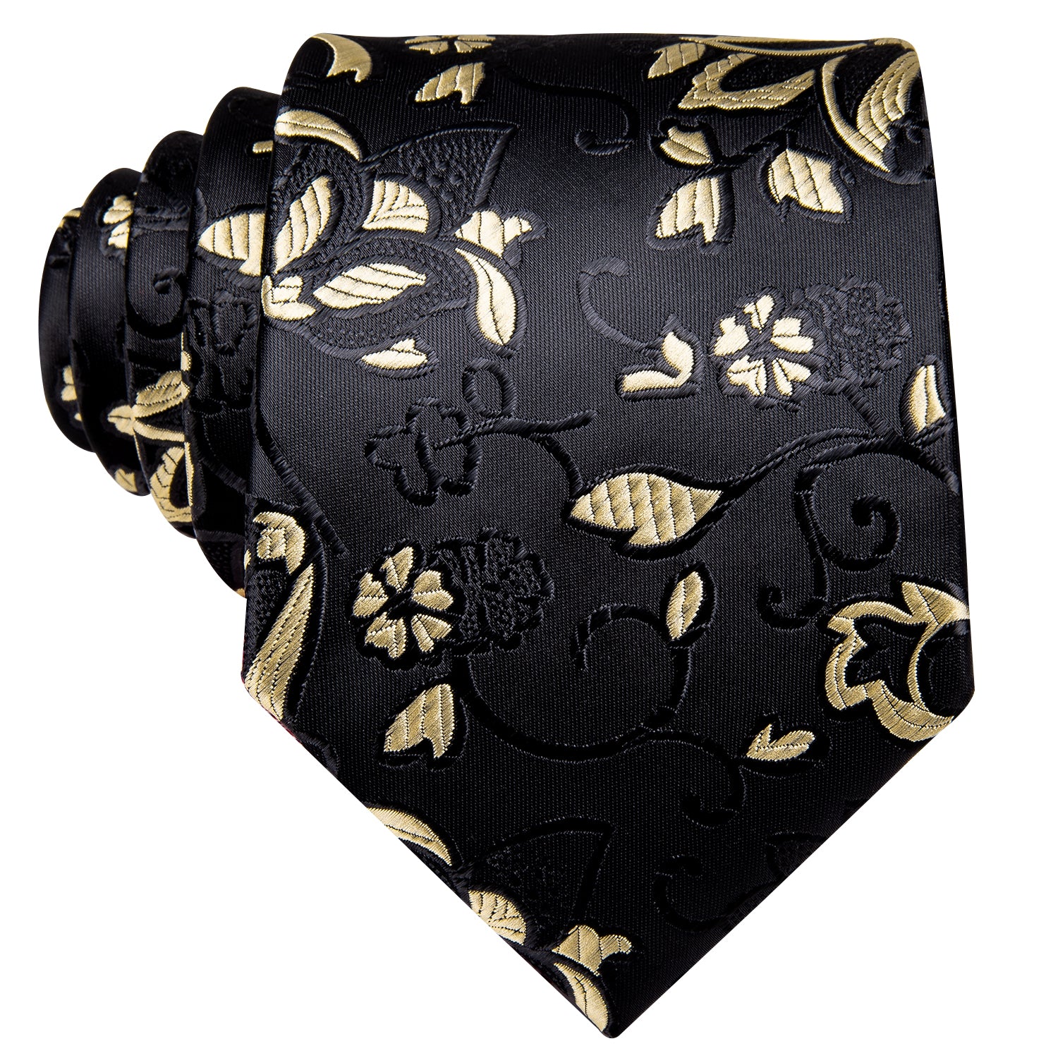Black Yellow Floral Tie Pocket Square Cufflinks Set