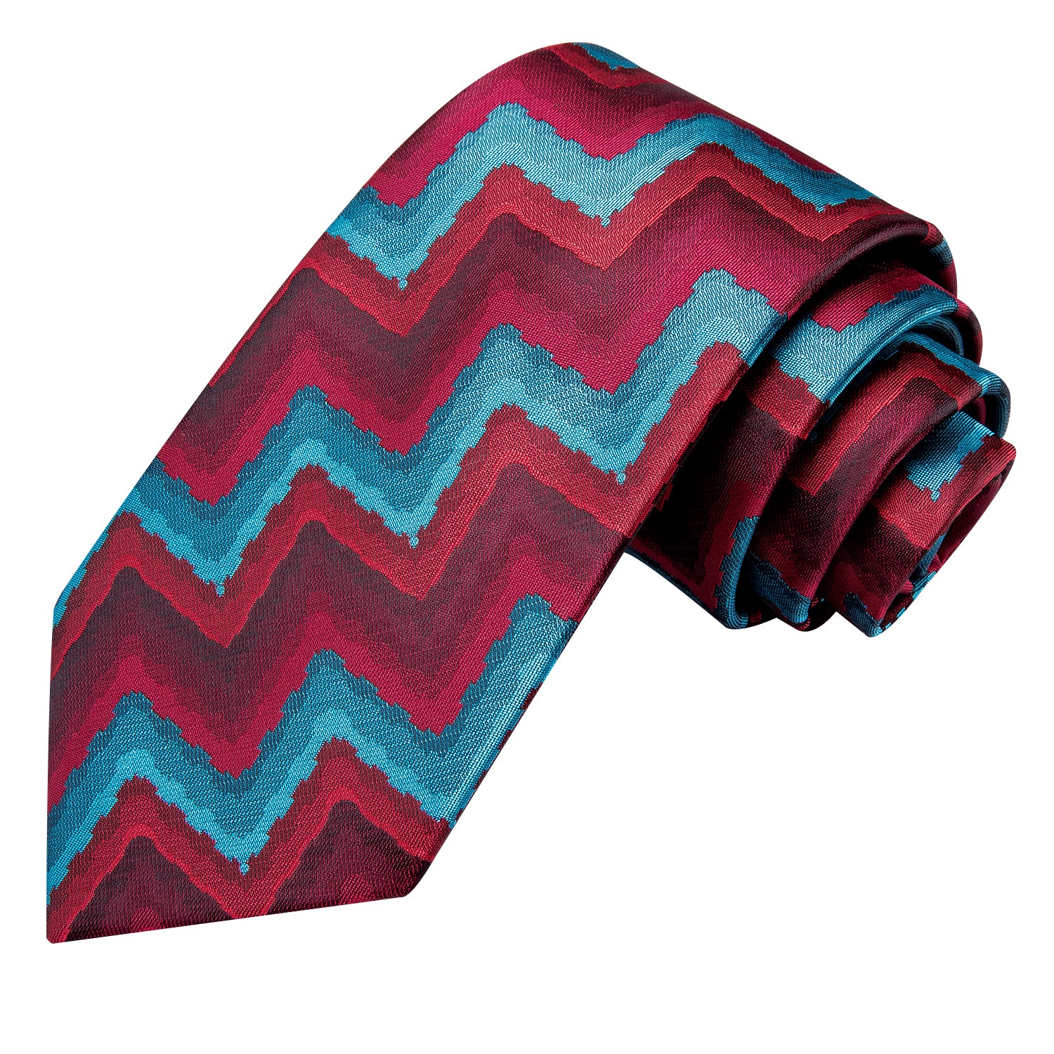 Red Blue Striped Novelty Tie Pocket Square Cufflinks Set