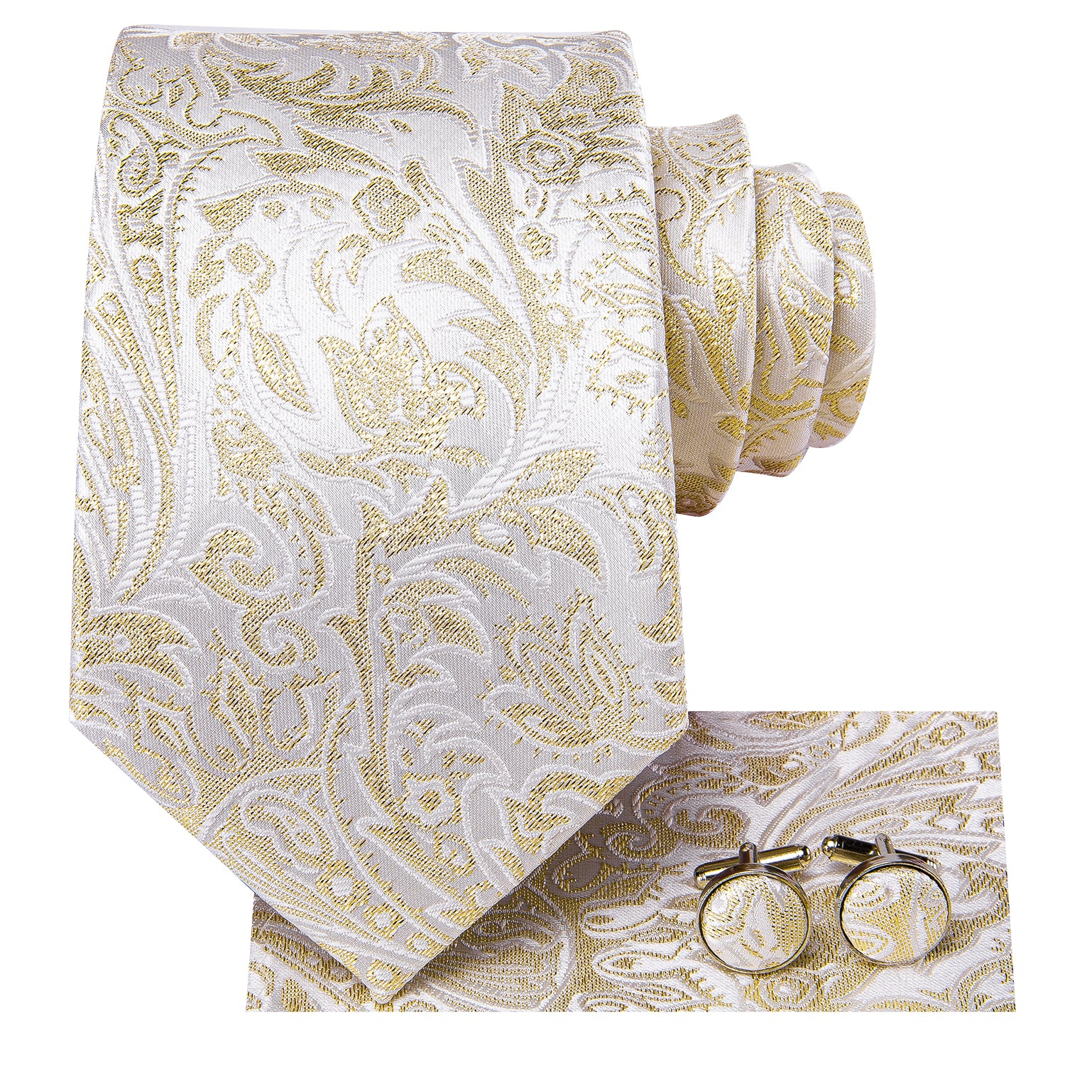 White Floral Tie Pocket Square Cufflinks Set