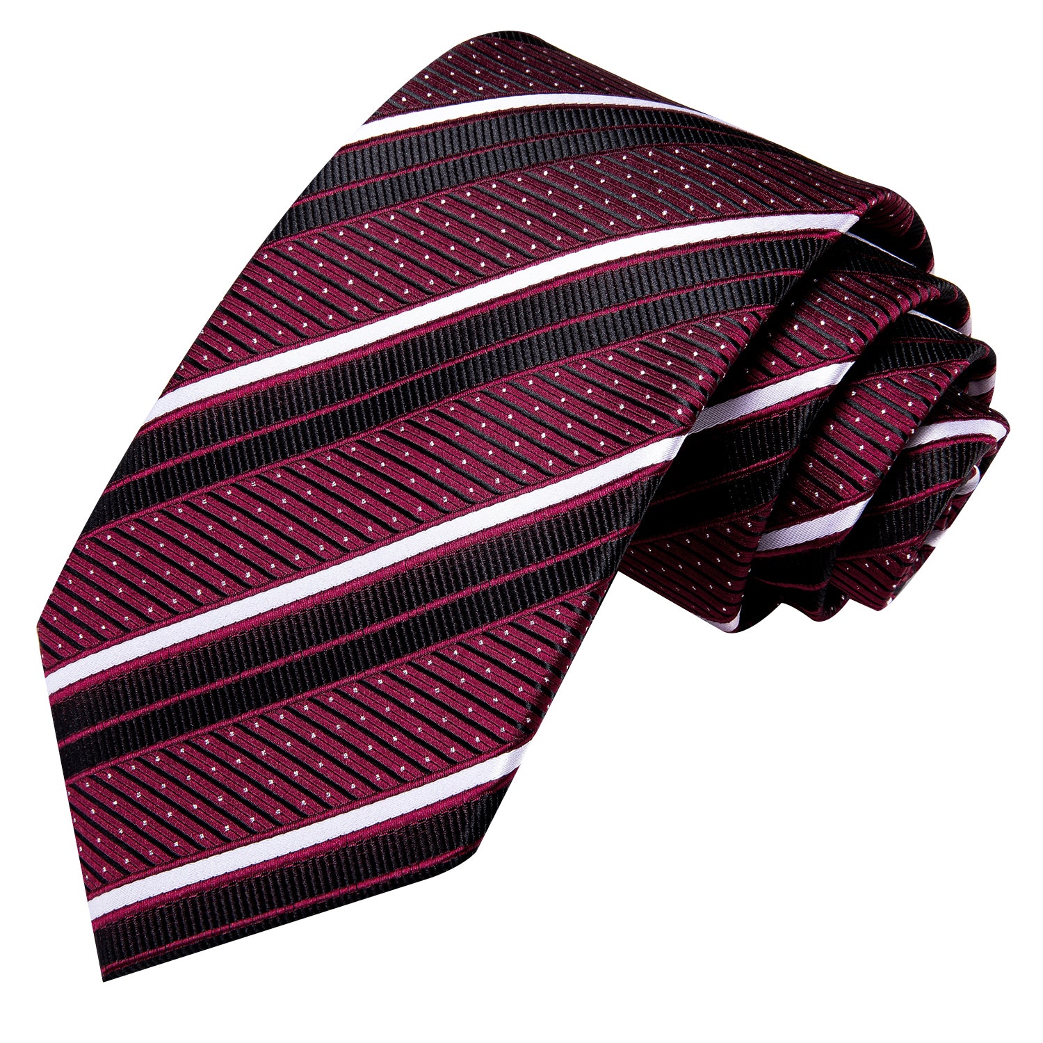 Red Black Striped Tie Pocket Square Cufflinks Set