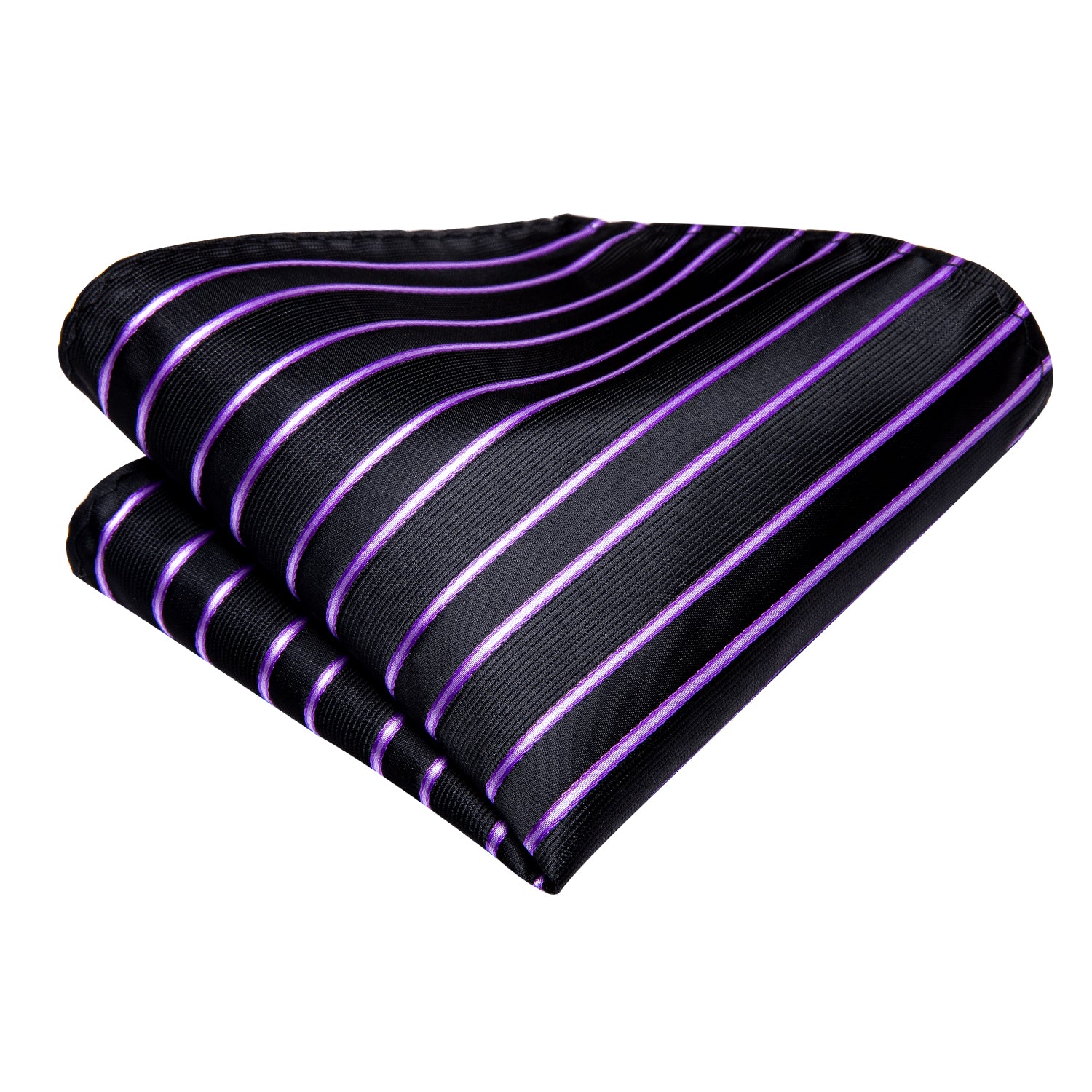 Black Pink Striped Tie Pocket Square Cufflinks Set