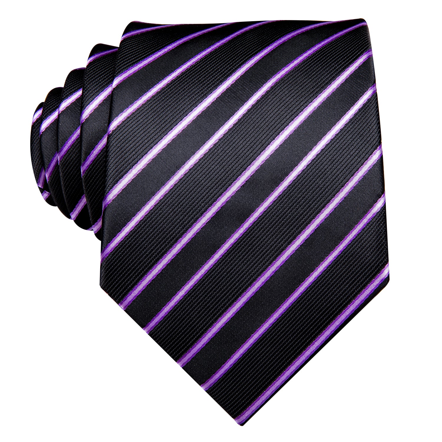 Black Pink Striped Tie Pocket Square Cufflinks Set