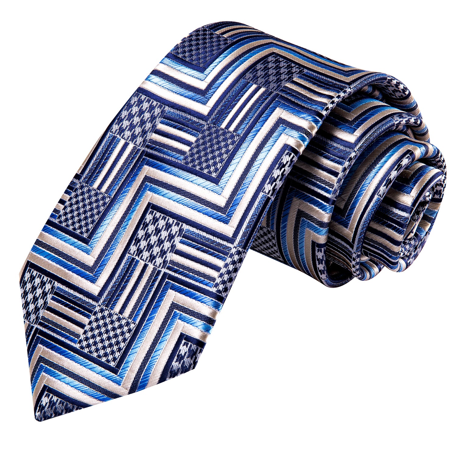 Khaki Blue Plaid Tie Pocket Square Cufflinks Set