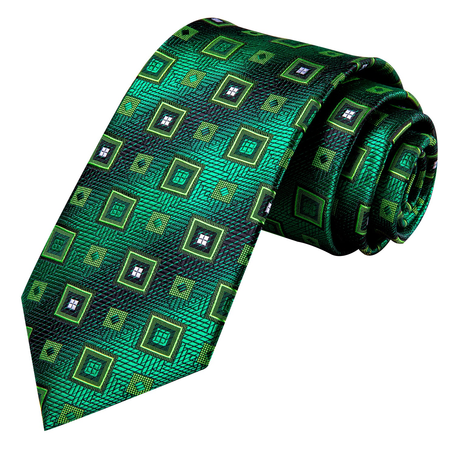 Green Plaid Novelty Tie Pocket Square Cufflinks Set