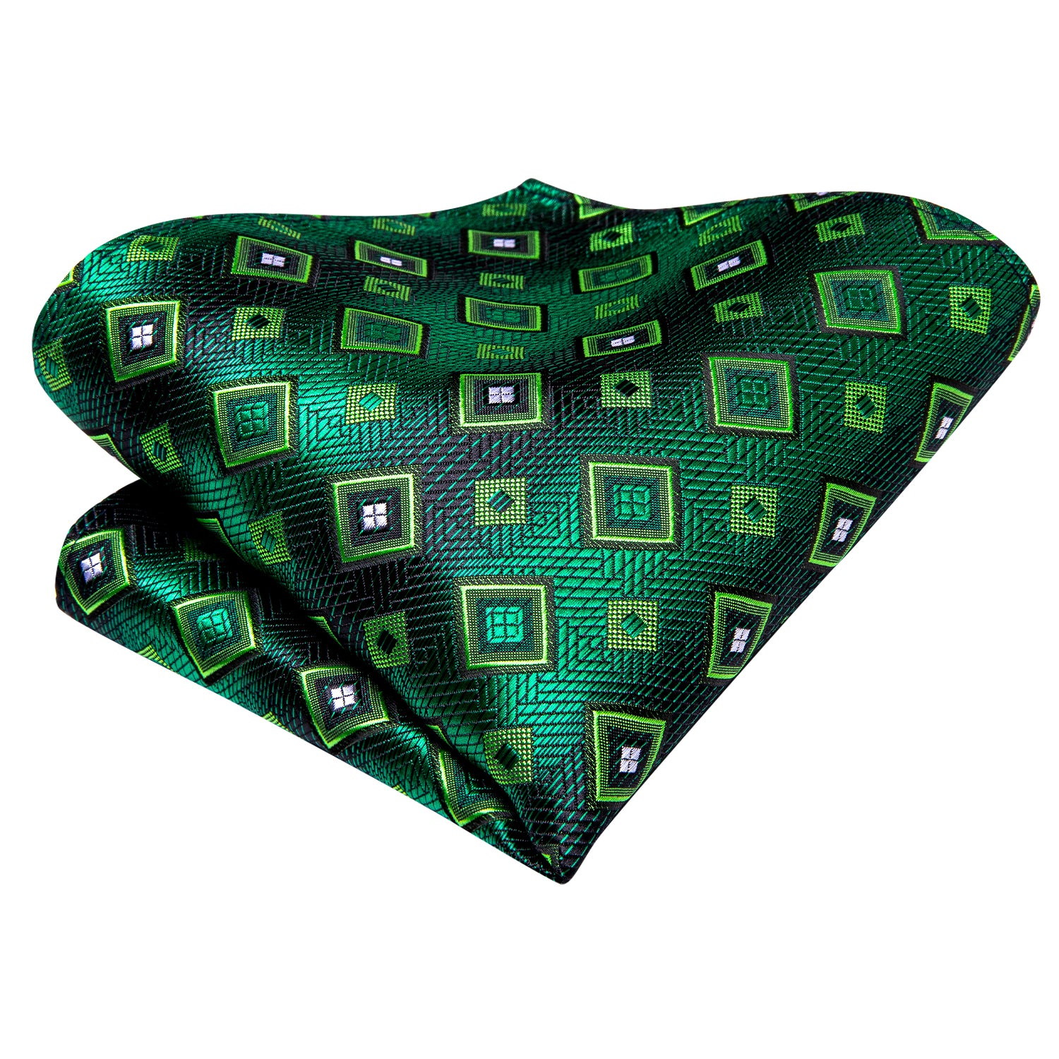 Green Plaid Novelty Tie Pocket Square Cufflinks Set