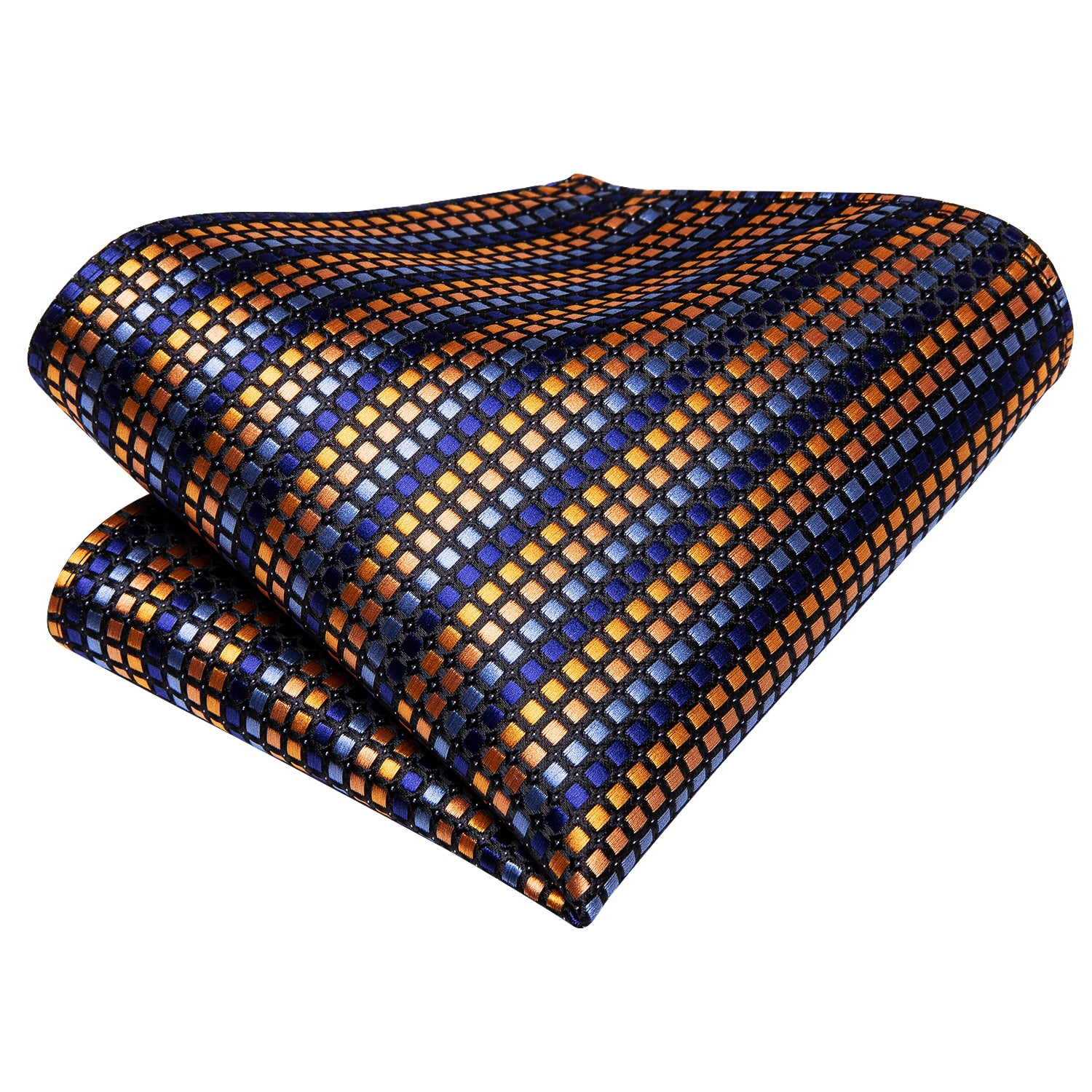 Golden Blue Striped Novelty Tie Pocket Square Cufflinks Set