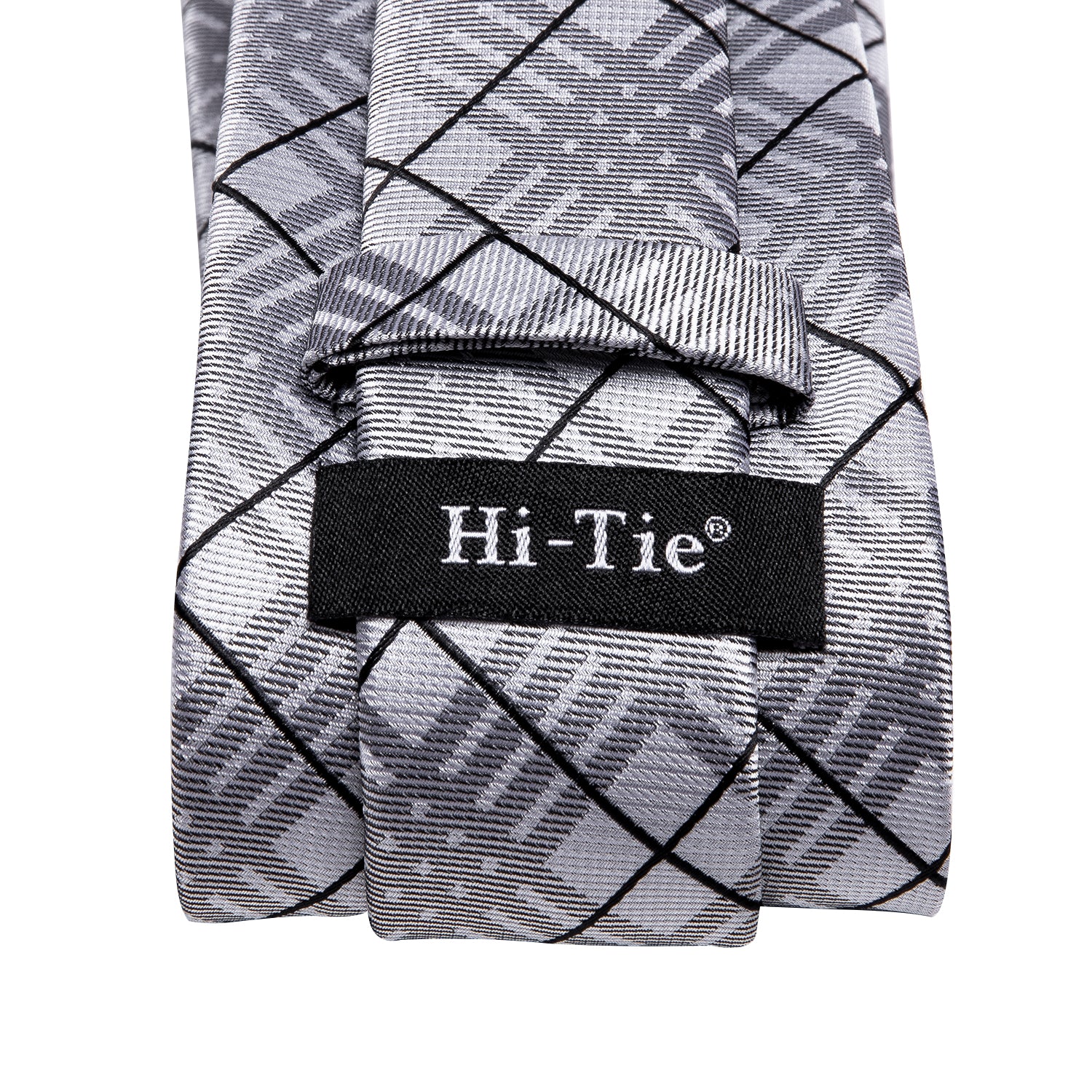 Grey Black Plaid Tie Pocket Square Cufflinks Set