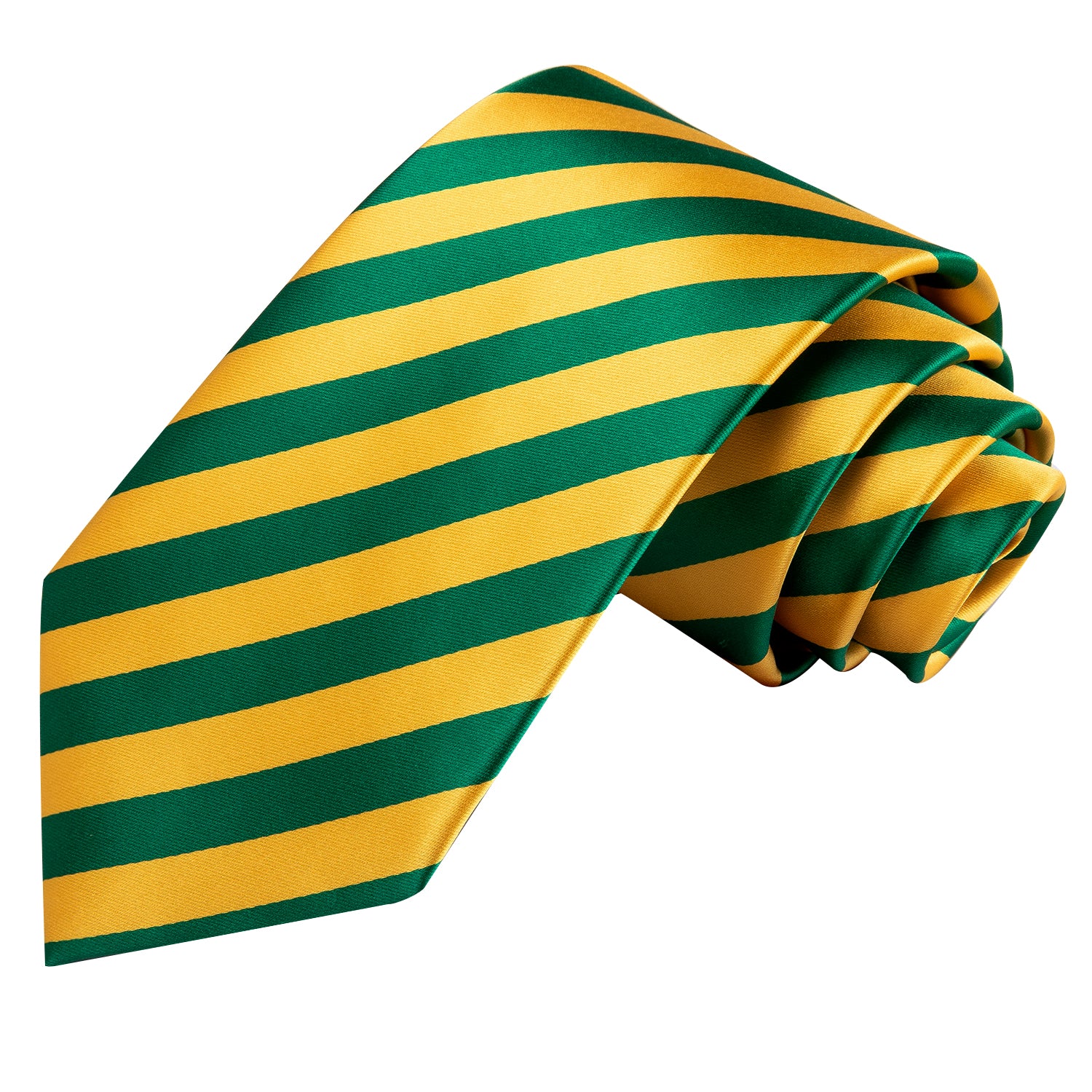 Yellow Green Striped Tie Pocket Square Cufflinks Set