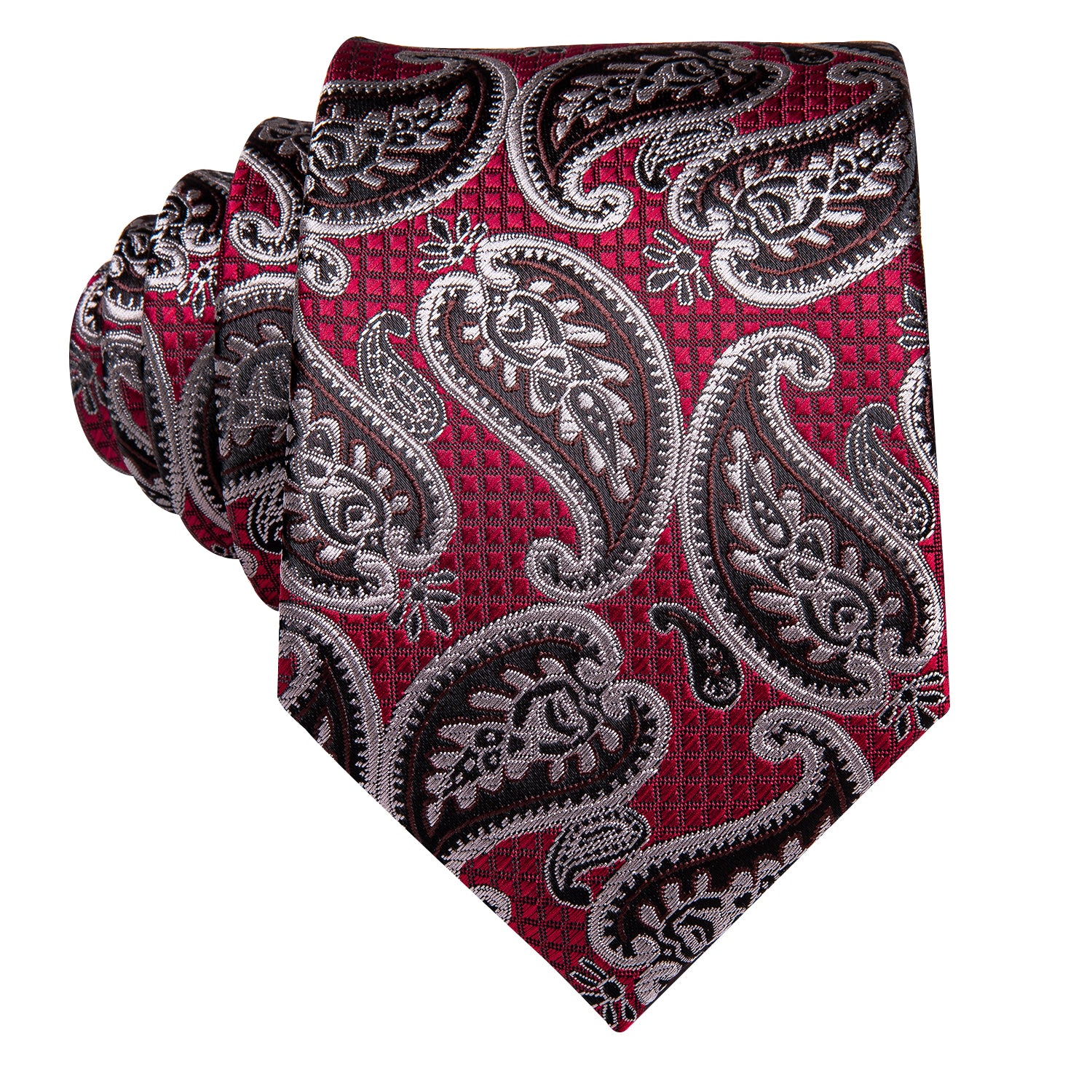 Red Brown Paisley Tie Pocket Square Cufflinks Set